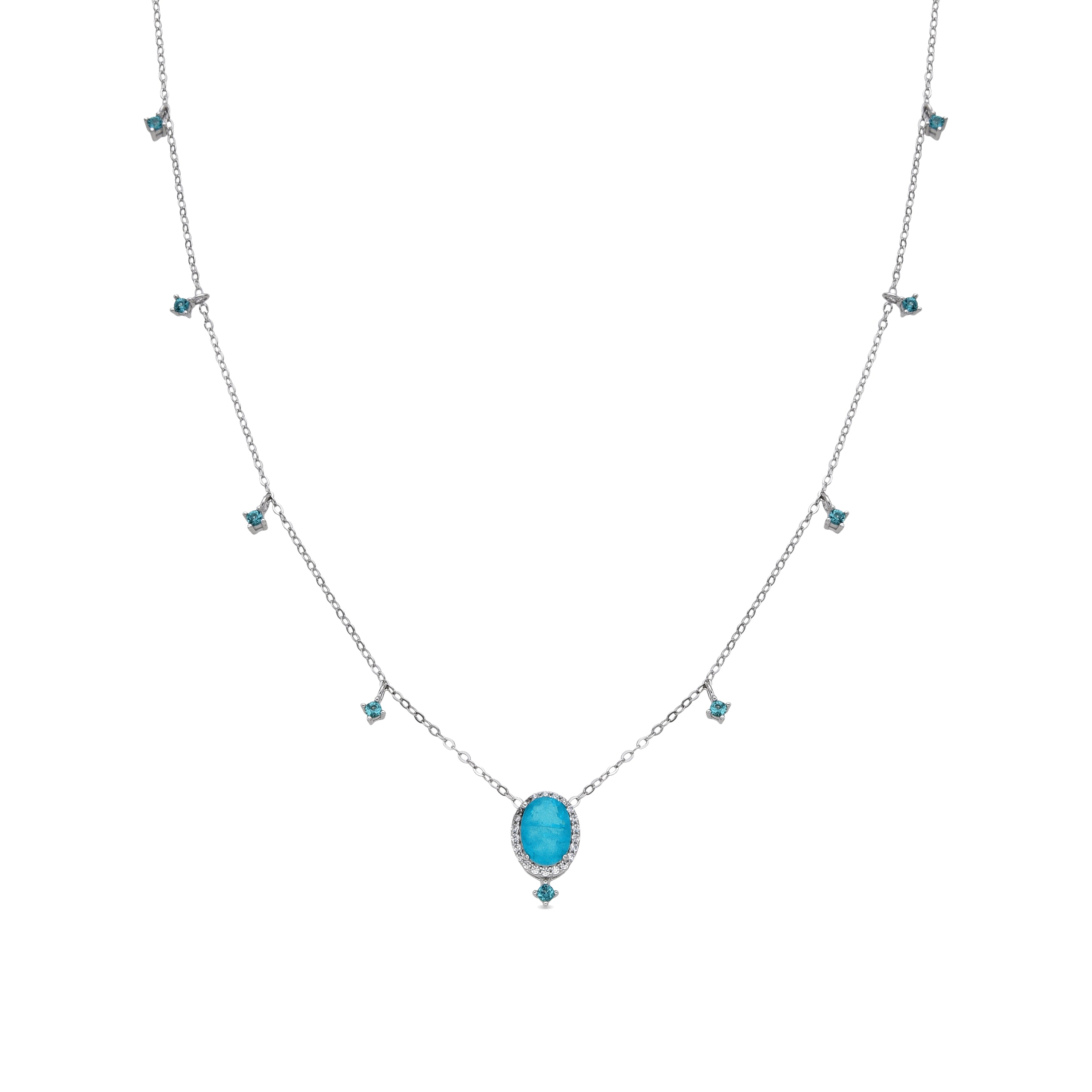 925 Sterling Silver and Paraiba Green Hydrothermal Quartz Necklace with Rhodium Finish - Ikner