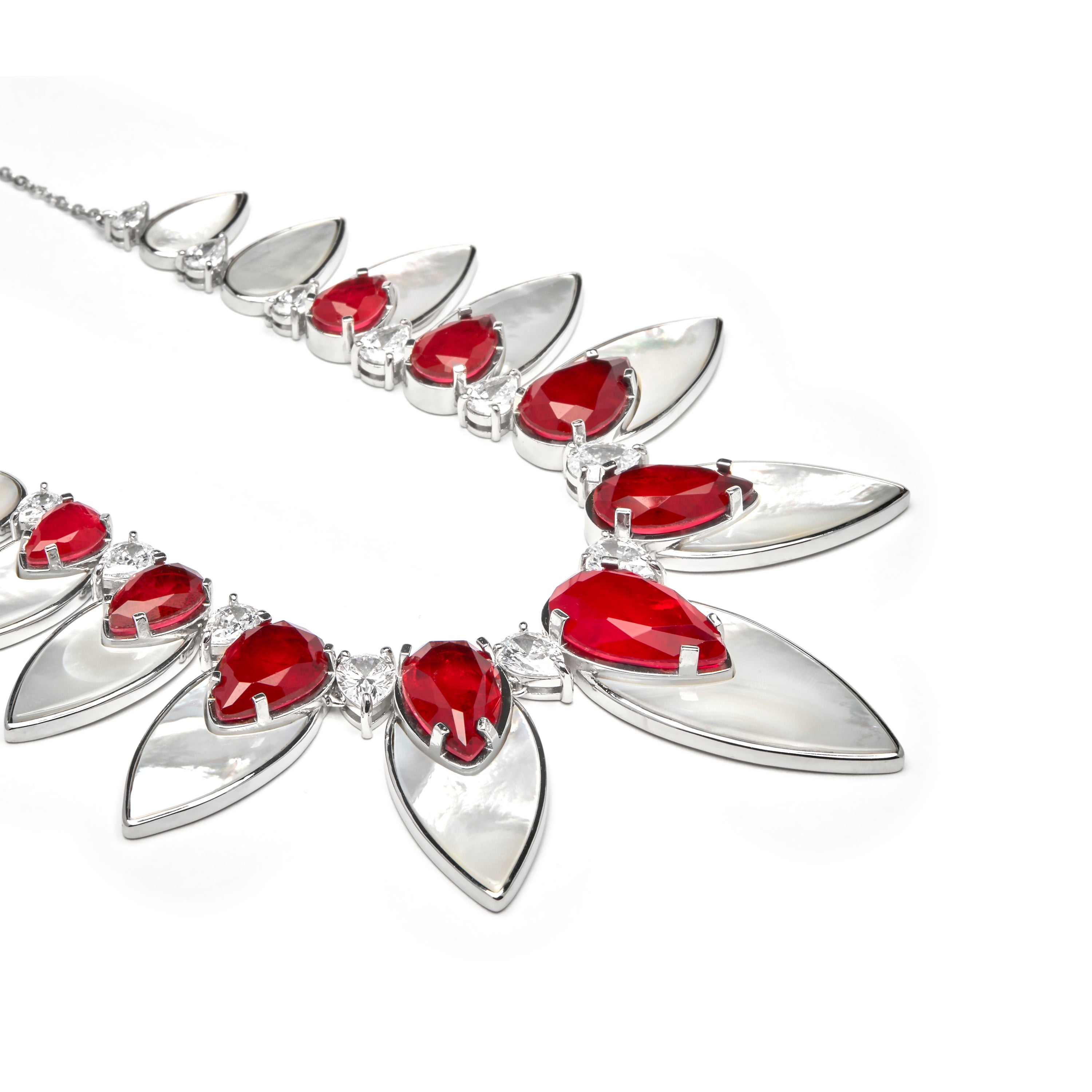 925 Sterling Silver and Cherry Hydrothermal Quartz Necklace with Rhodium Finish - Grywi