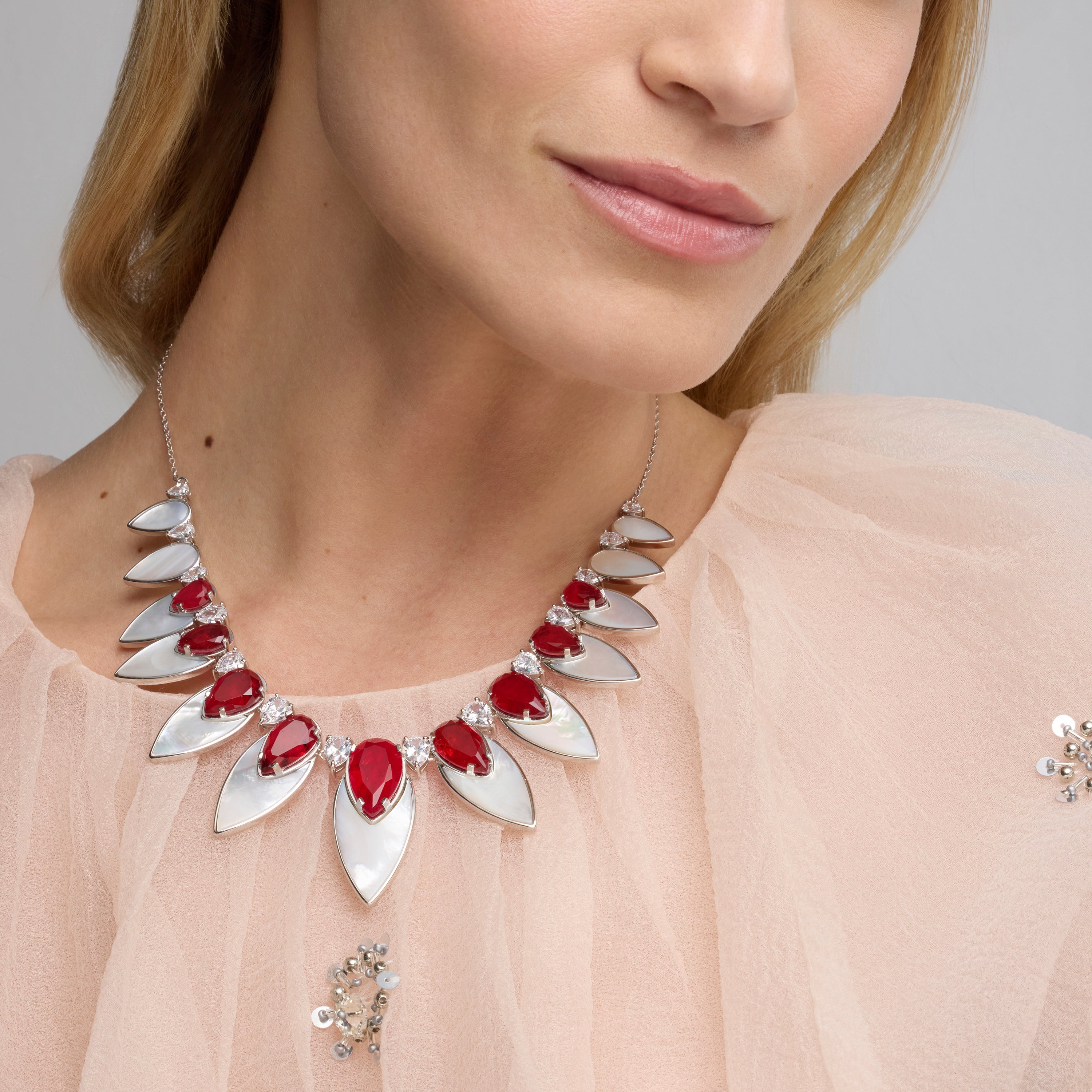 925 Sterling Silver and Cherry Hydrothermal Quartz Necklace with Rhodium Finish - Grywi