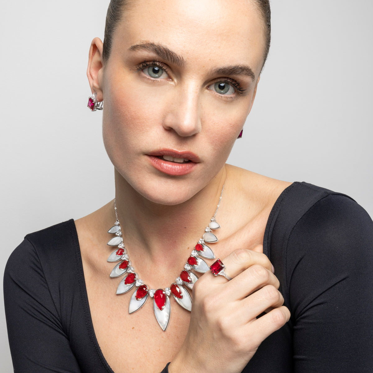 925 Sterling Silver and Cherry Hydrothermal Quartz Necklace with Rhodium Finish - Grywi