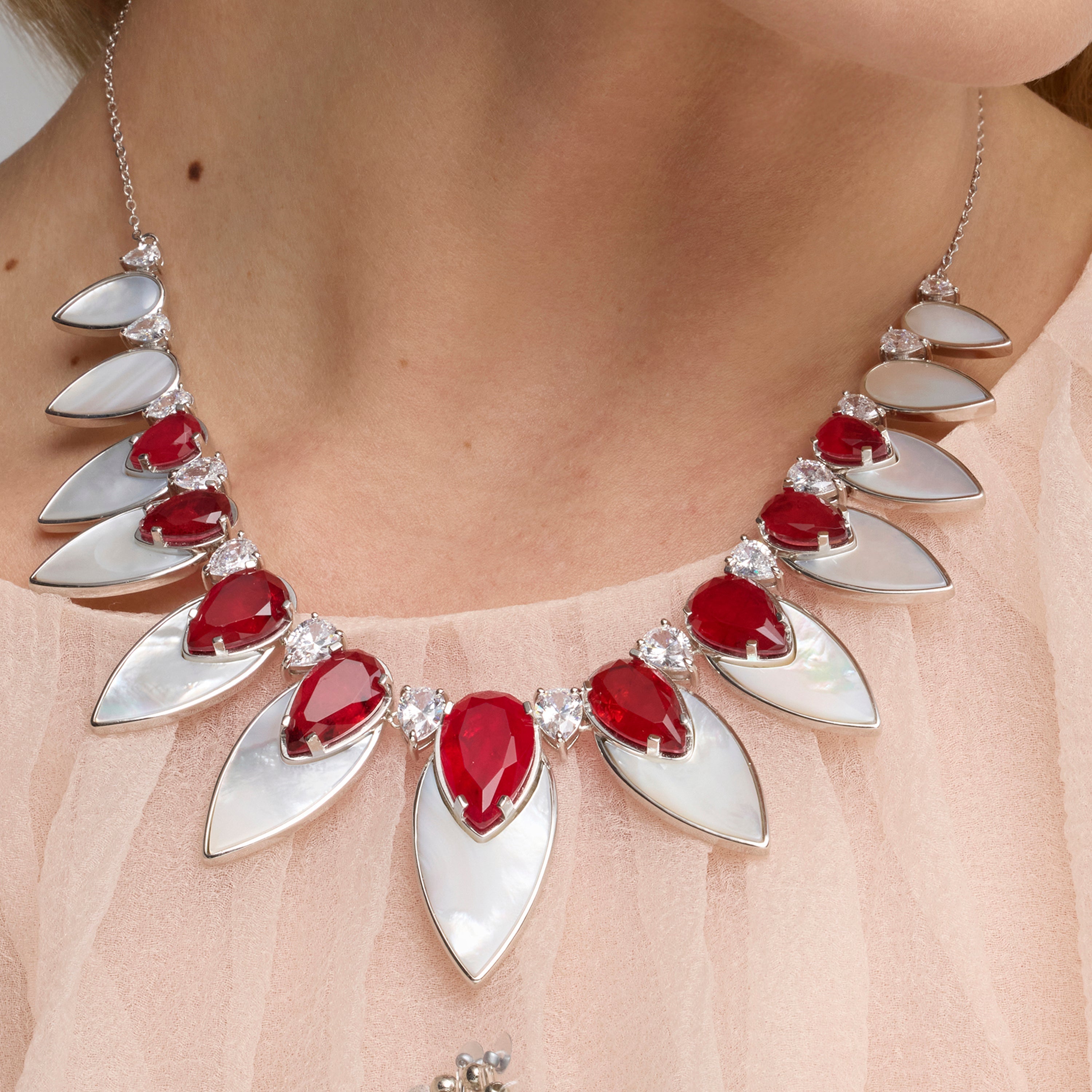 925 Sterling Silver and Cherry Hydrothermal Quartz Necklace with Rhodium Finish - Grywi