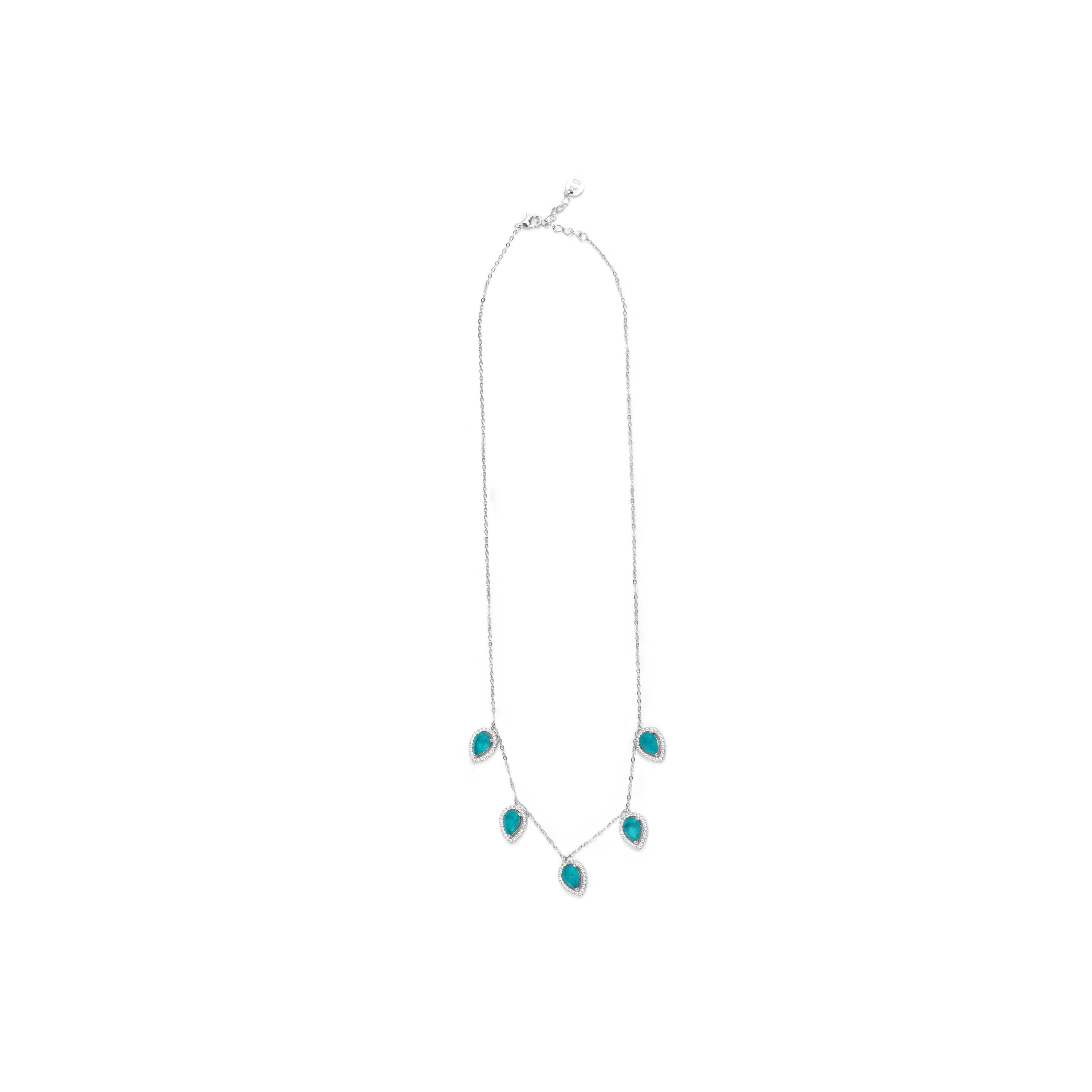 925 Sterling Silver and Aquamarine Hydrothermal Quartz Necklace with Rhodium Finish - Waxo