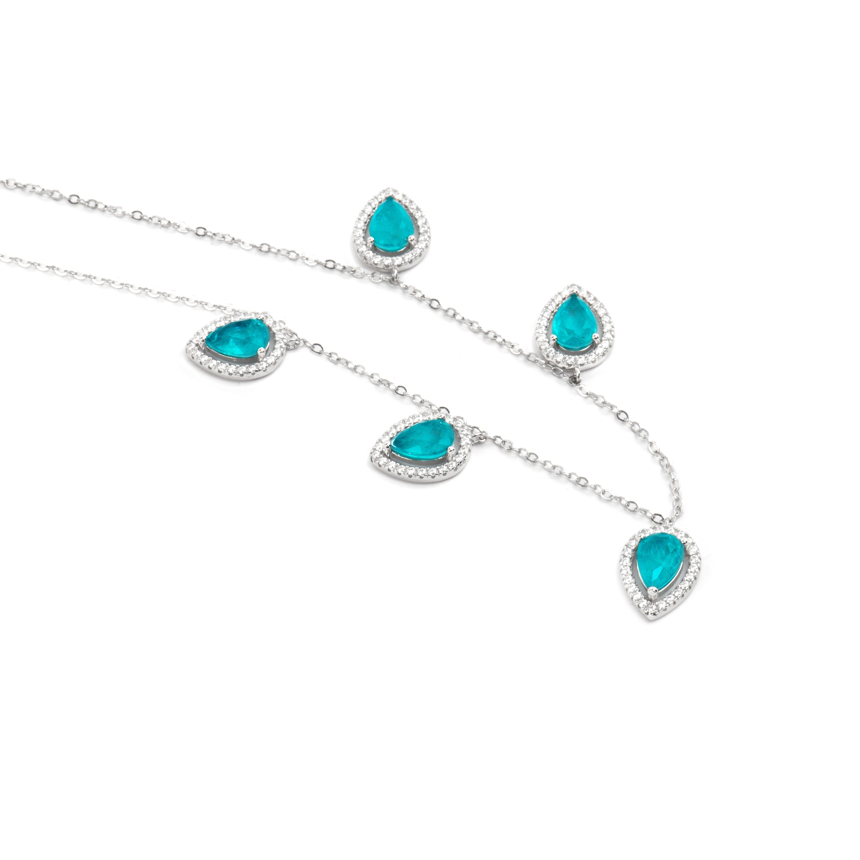 925 Sterling Silver and Aquamarine Hydrothermal Quartz Necklace with Rhodium Finish - Waxo