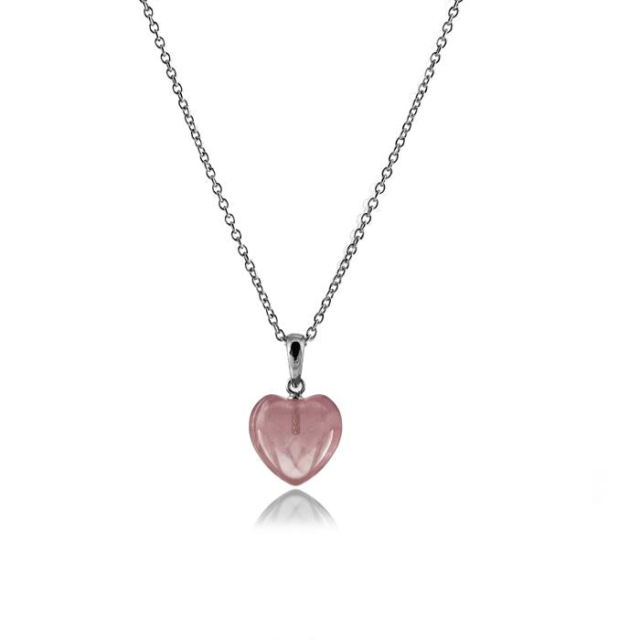 925 Sterling Silver Necklace with Rose Quartz, Rhodium Finish - Yedia