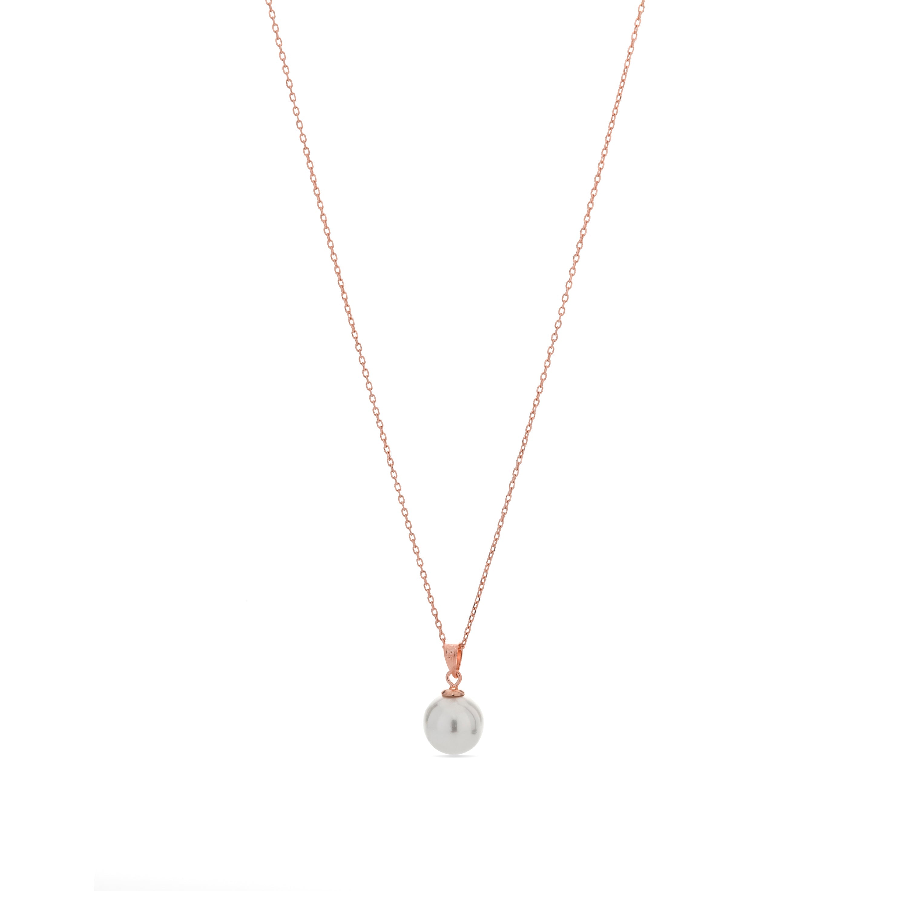 925 Sterling Silver Necklace with White Pearl Finished in 18K Rose Gold - Geel