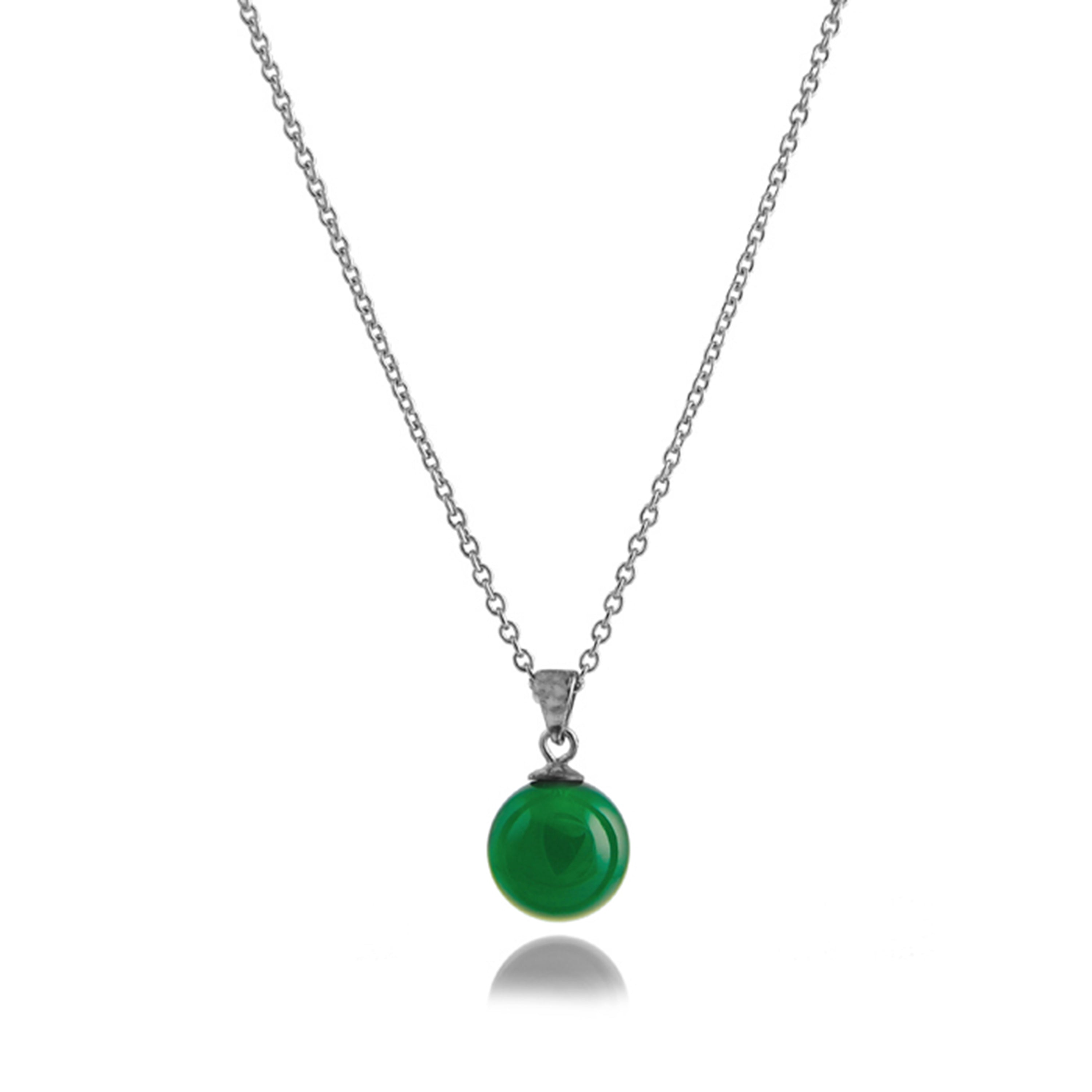 925 Sterling Silver Necklace with Natural Green Agate Finished in Rhodium - Geel
