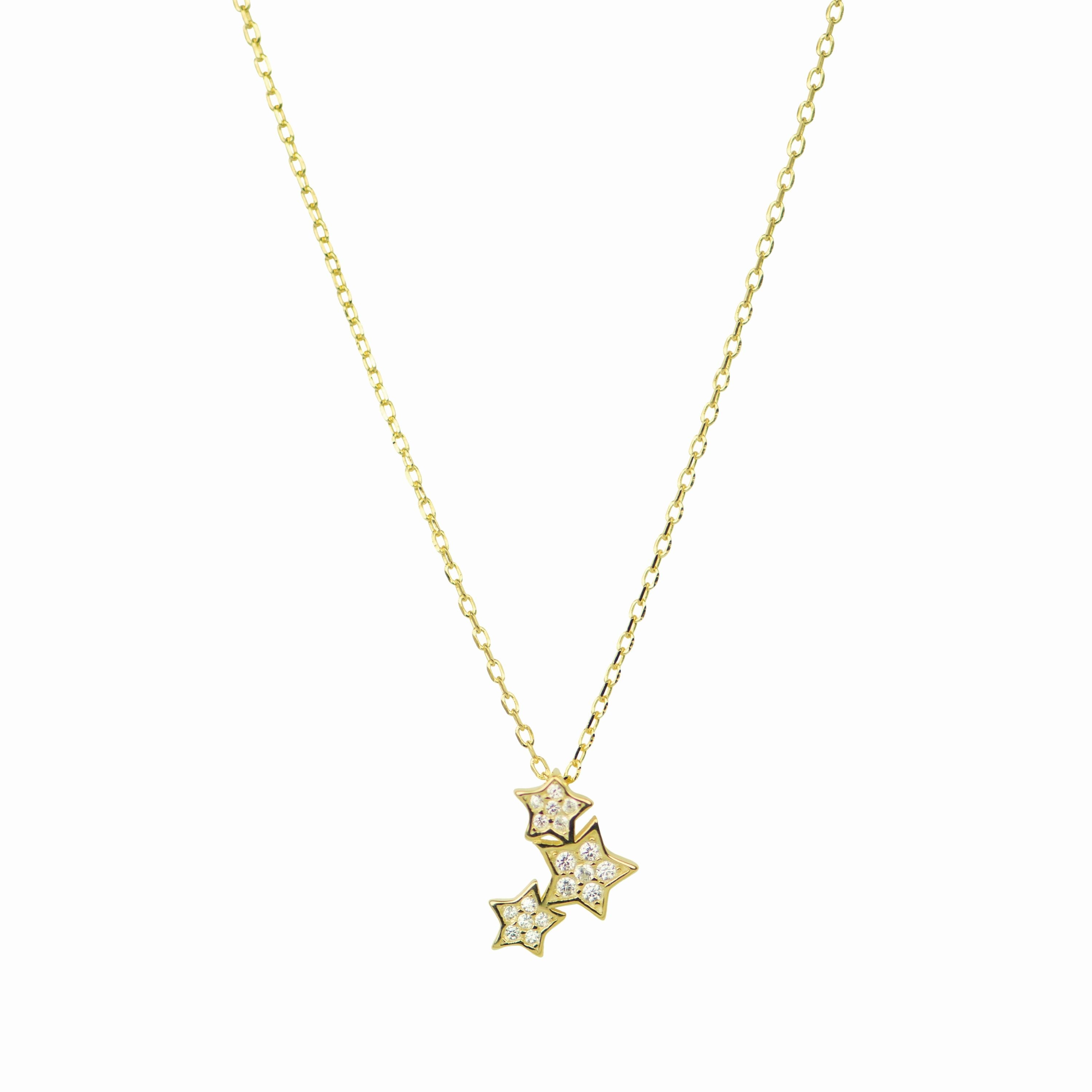 925 Sterling Silver Necklace with Brilliant Zirconia finished in 18K Yellow Gold - Family