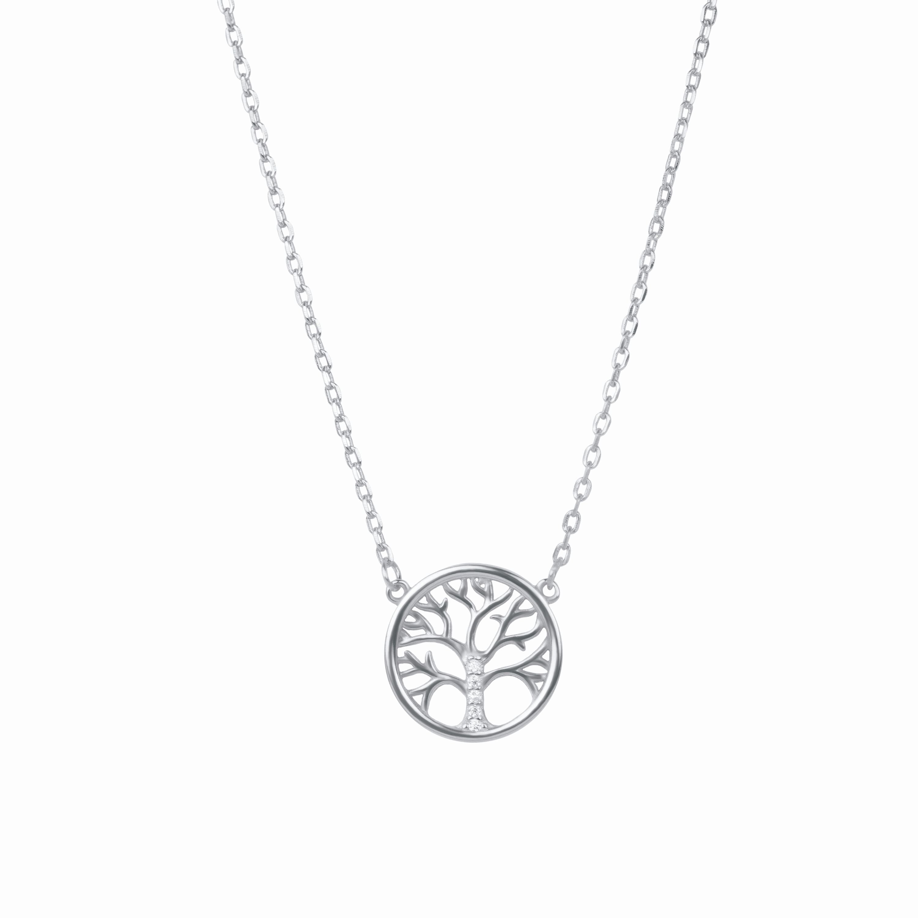 925 Sterling Silver Necklace with Brilliant Zirconia, Rhodium Finish - Tree of Life