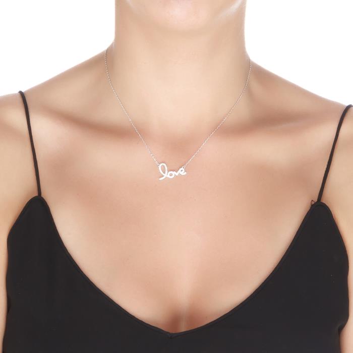 925 Sterling Silver Necklace with Rhodium-Finished Brilliant Zirconia - Ashiki