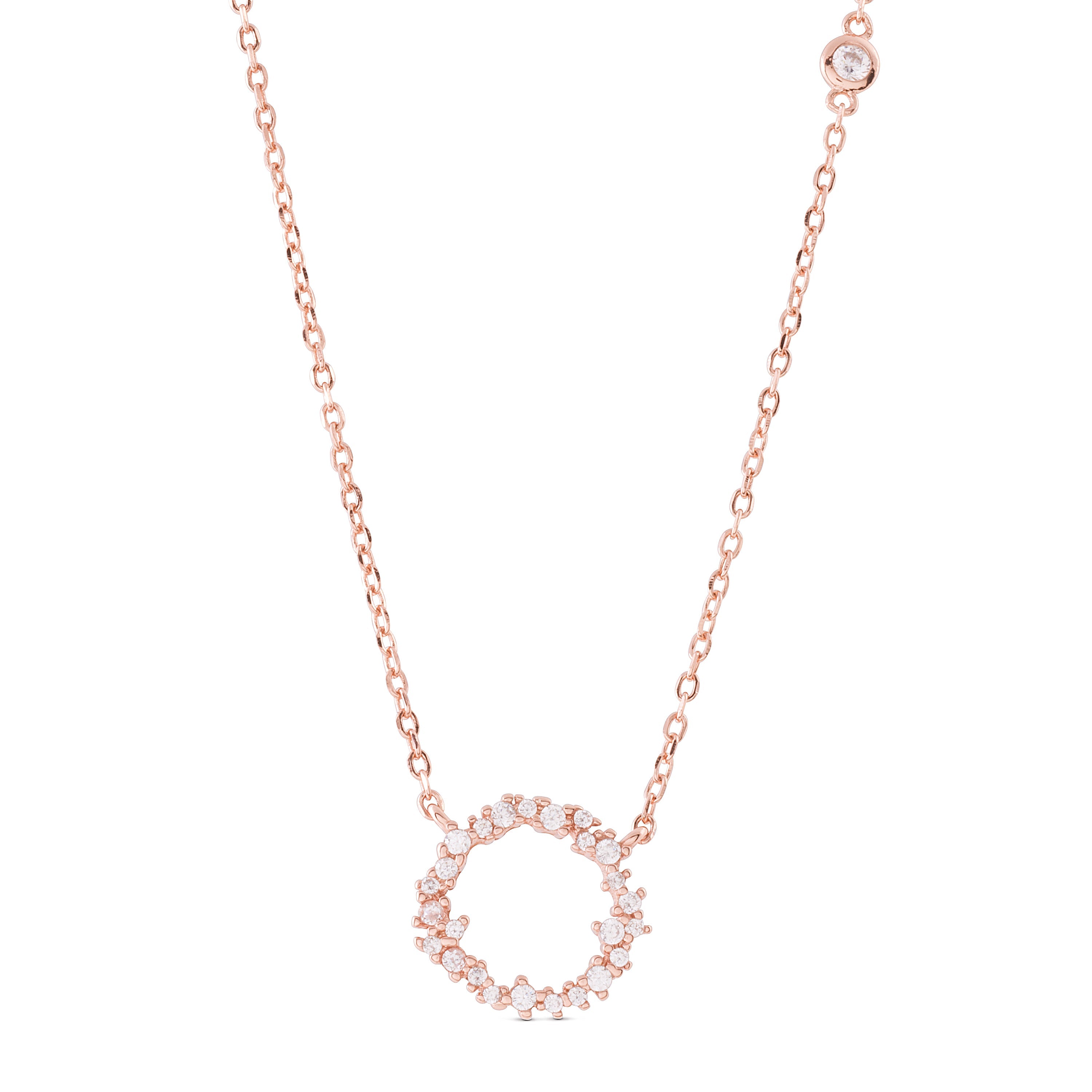 925 Sterling Silver Necklace with Brilliant Zirconia Finished in 18K Rose Gold - Thilak