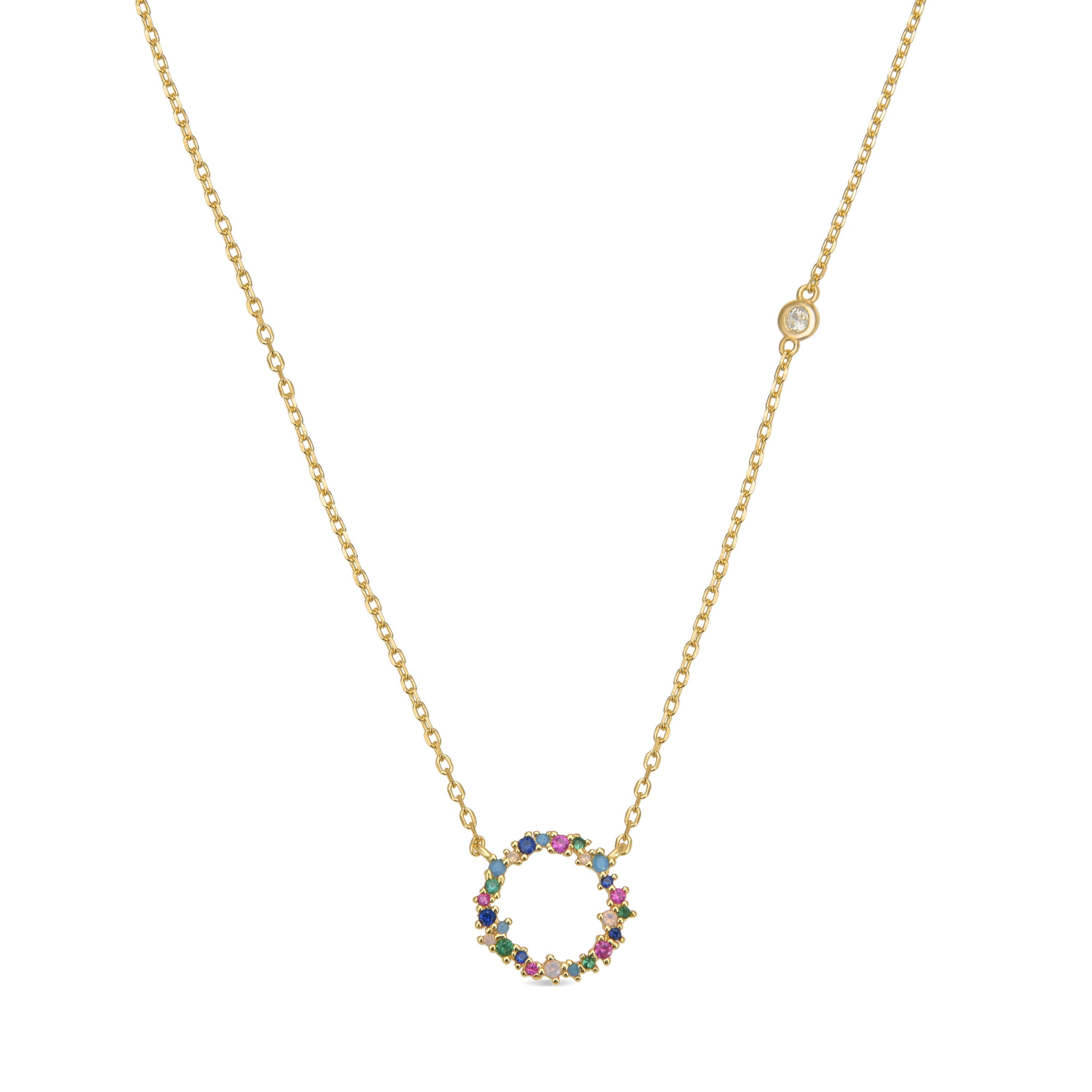 925 Sterling Silver Necklace with Multicolor Zirconia finished in 18K Yellow Gold - Thilak
