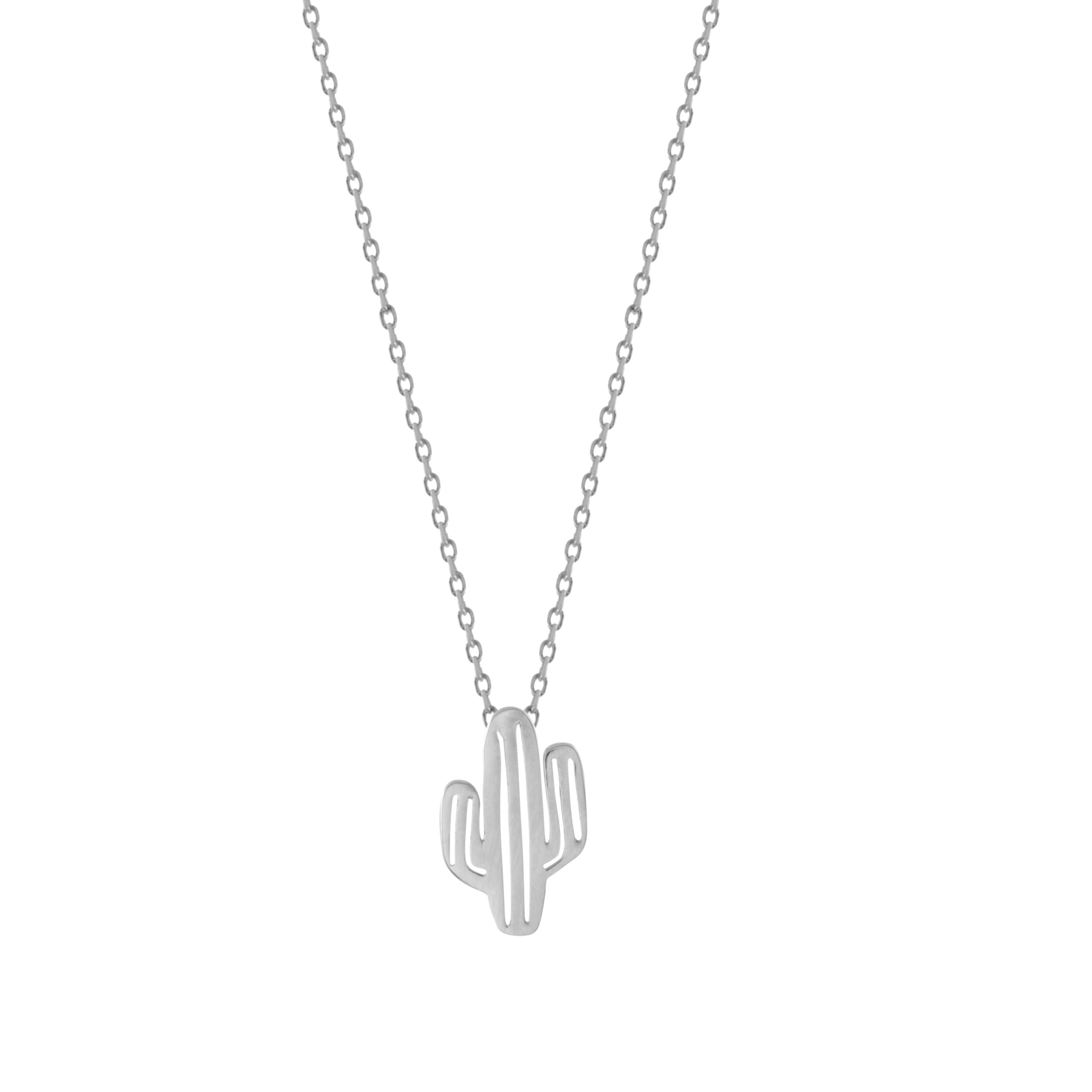 925 Sterling Silver Necklace with Rhodium Finish - Cactus