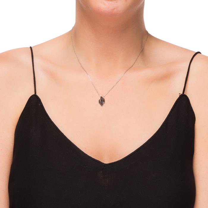 925 Sterling Silver Necklace with Rhodium Finish - Cactus