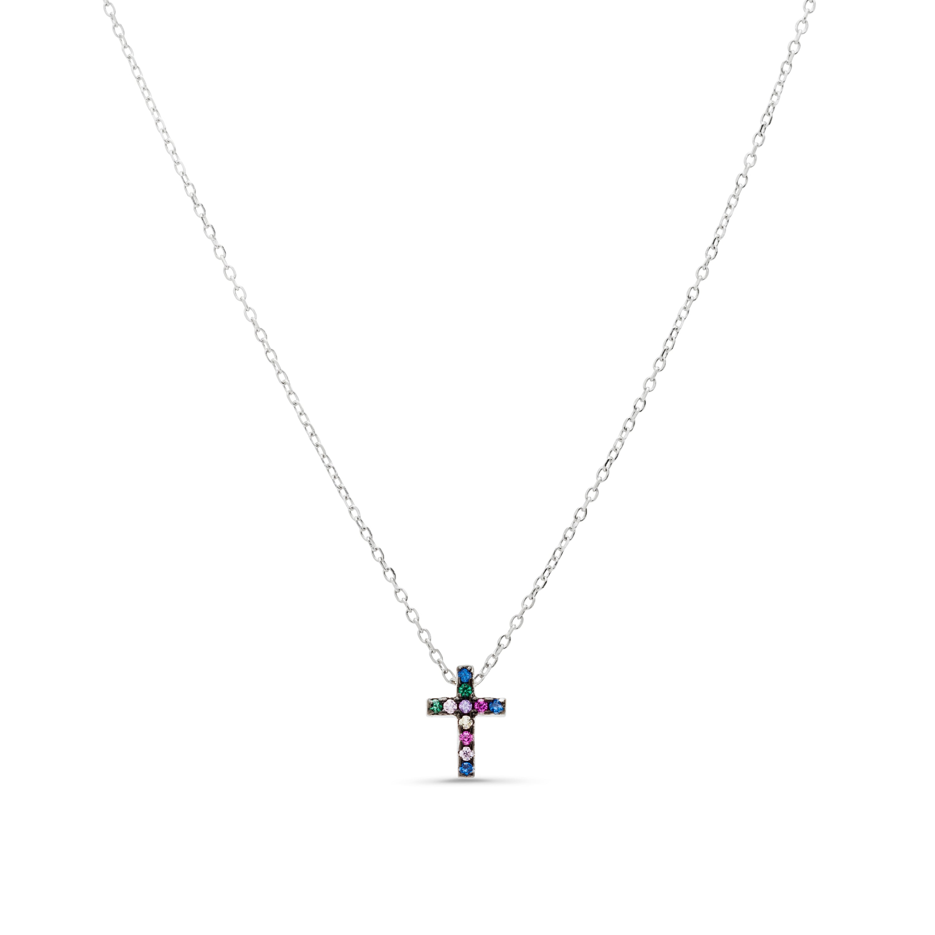 925 Sterling Silver Necklace with Multicolor Zirconia in Rhodium Finish - Sharra