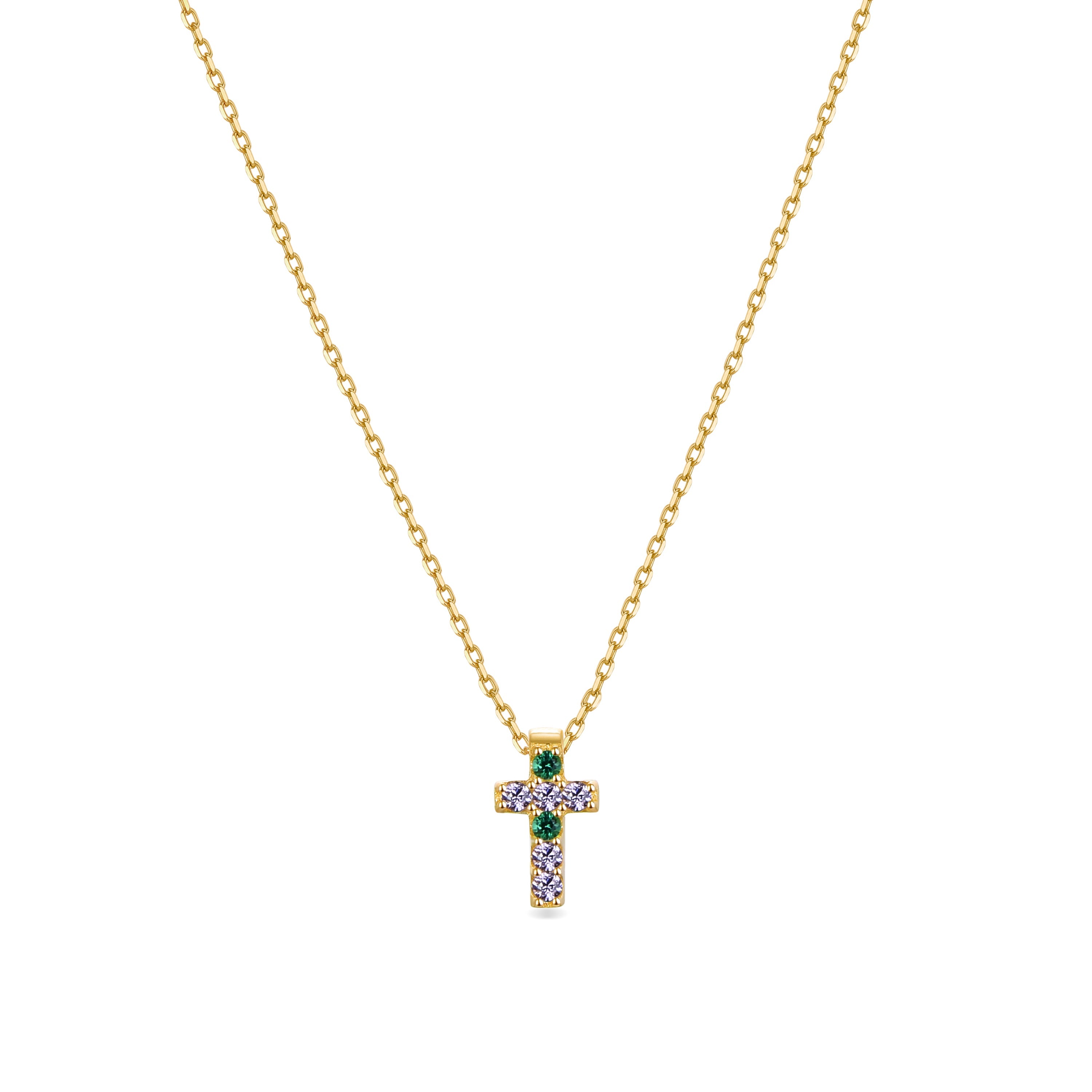 Collar de Plata de Ley 925 con Circonita Multicolor acabado en oro amarillo de 18K - Sharra