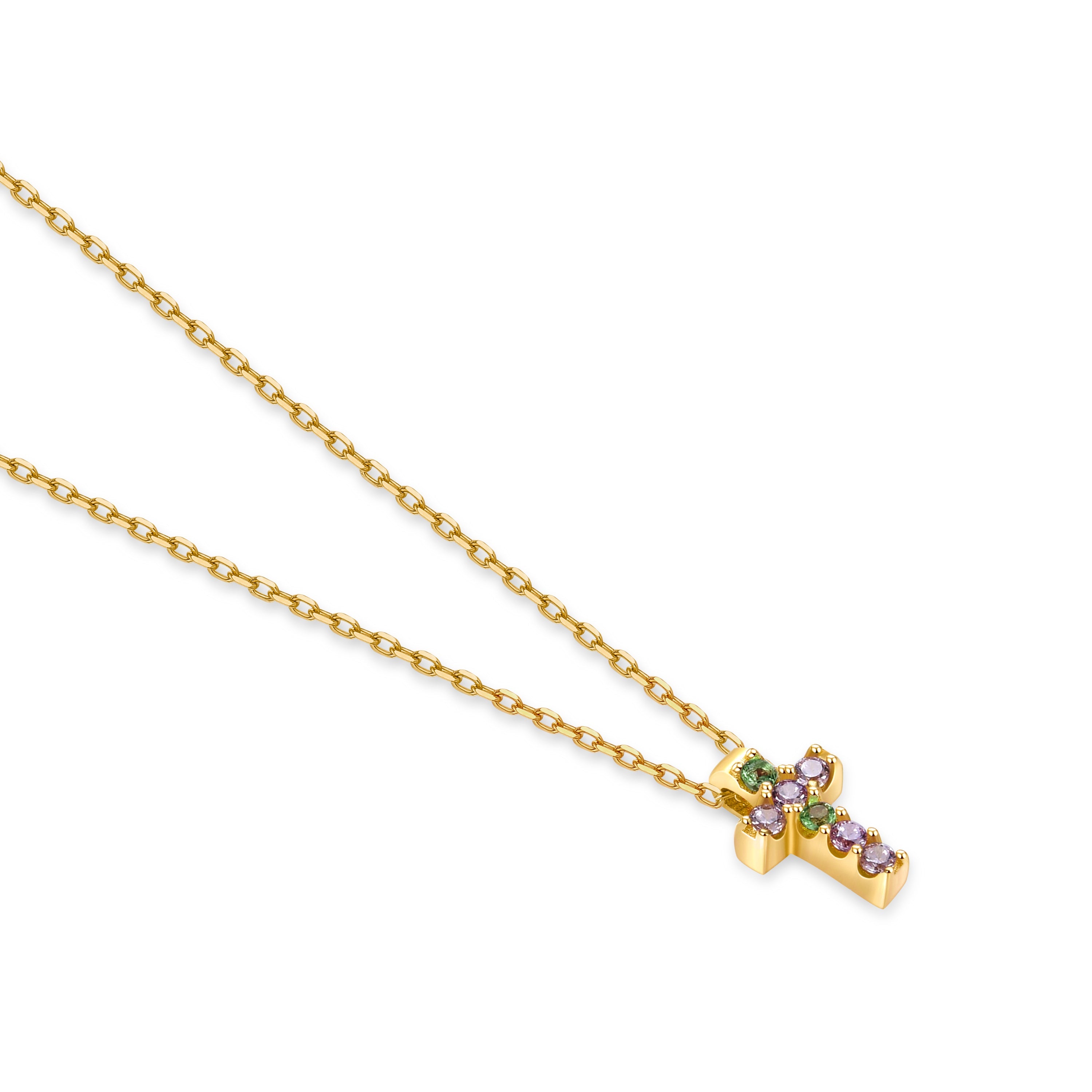 Collar de Plata de Ley 925 con Circonita Multicolor acabado en oro amarillo de 18K - Sharra
