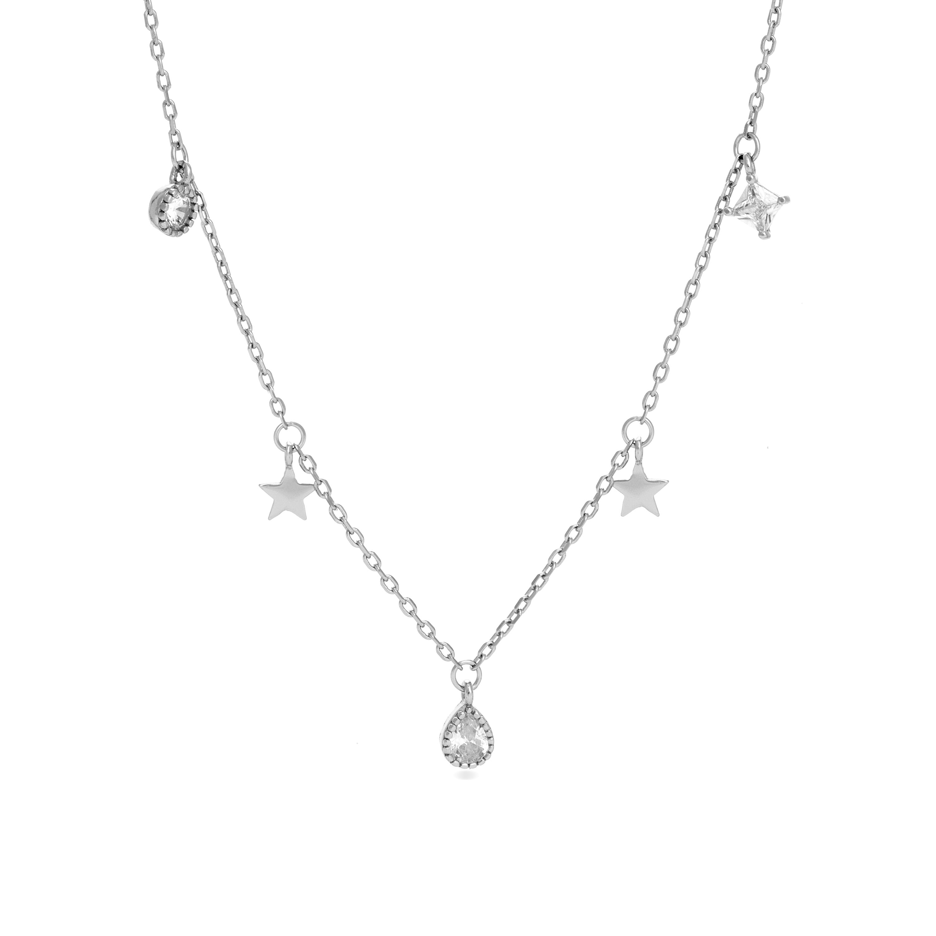 925 Sterling Silver Necklace with Rhodium-Finished Brilliant Zirconia - Star