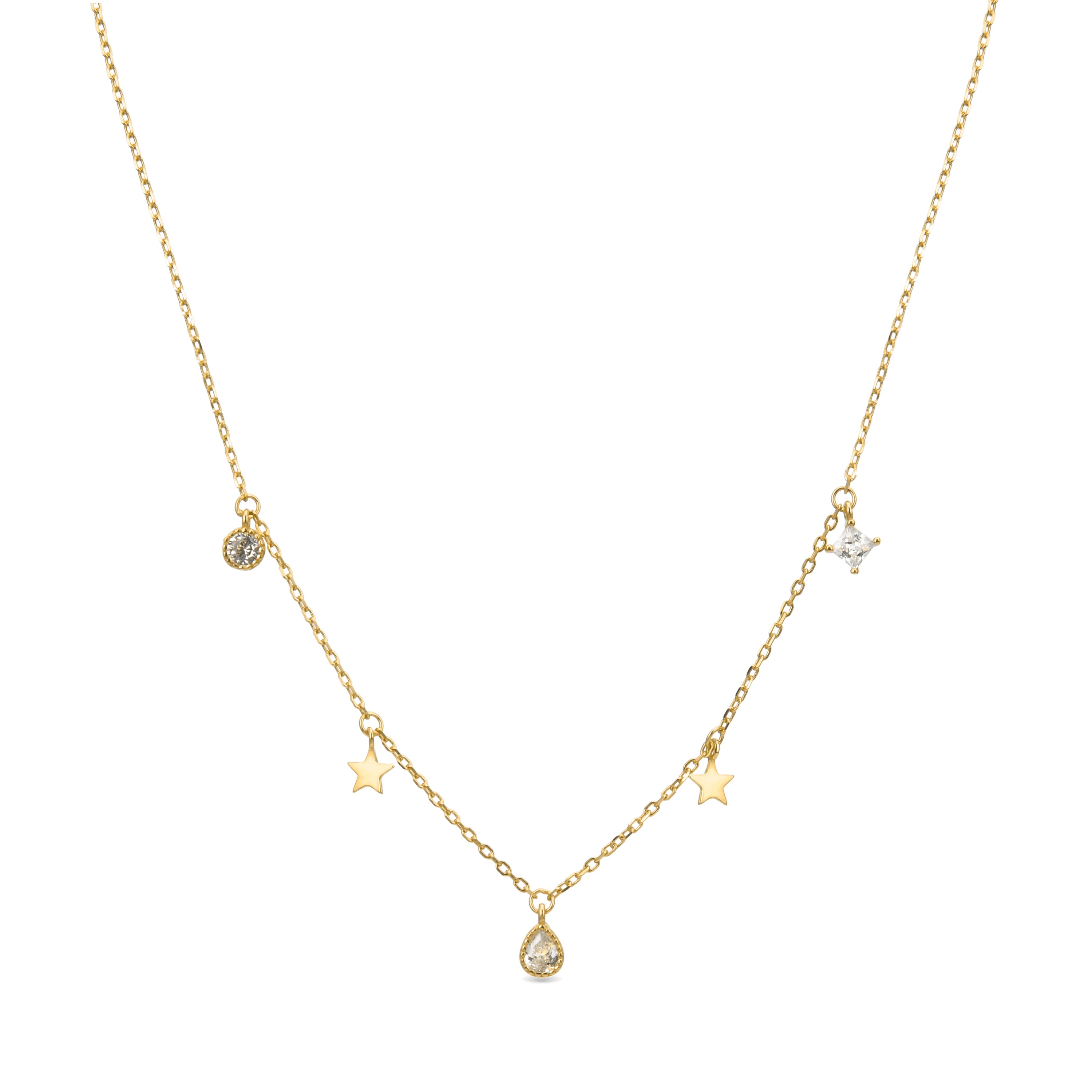 925 Sterling Silver Necklace with Brilliant Zirconia finished in 18K yellow gold - Star