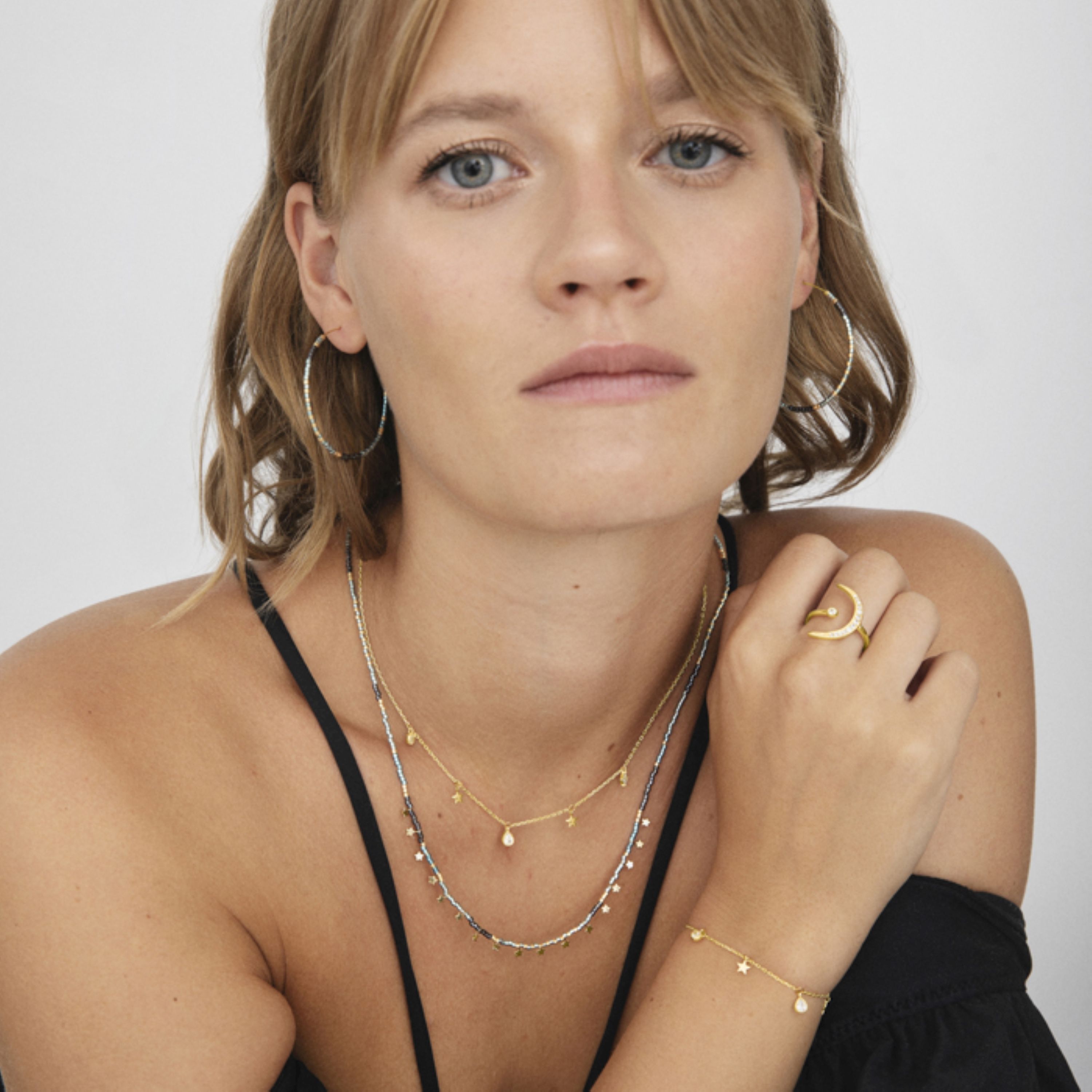 925 Sterling Silver Necklace with Brilliant Zirconia finished in 18K yellow gold - Star