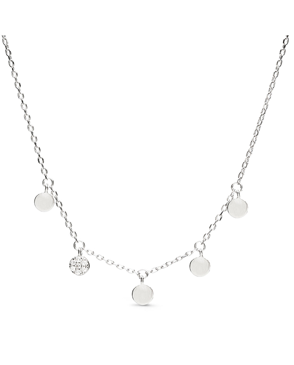 925 Sterling Silver Necklace with Brilliant Zirconia, Rhodium Finish - Circle