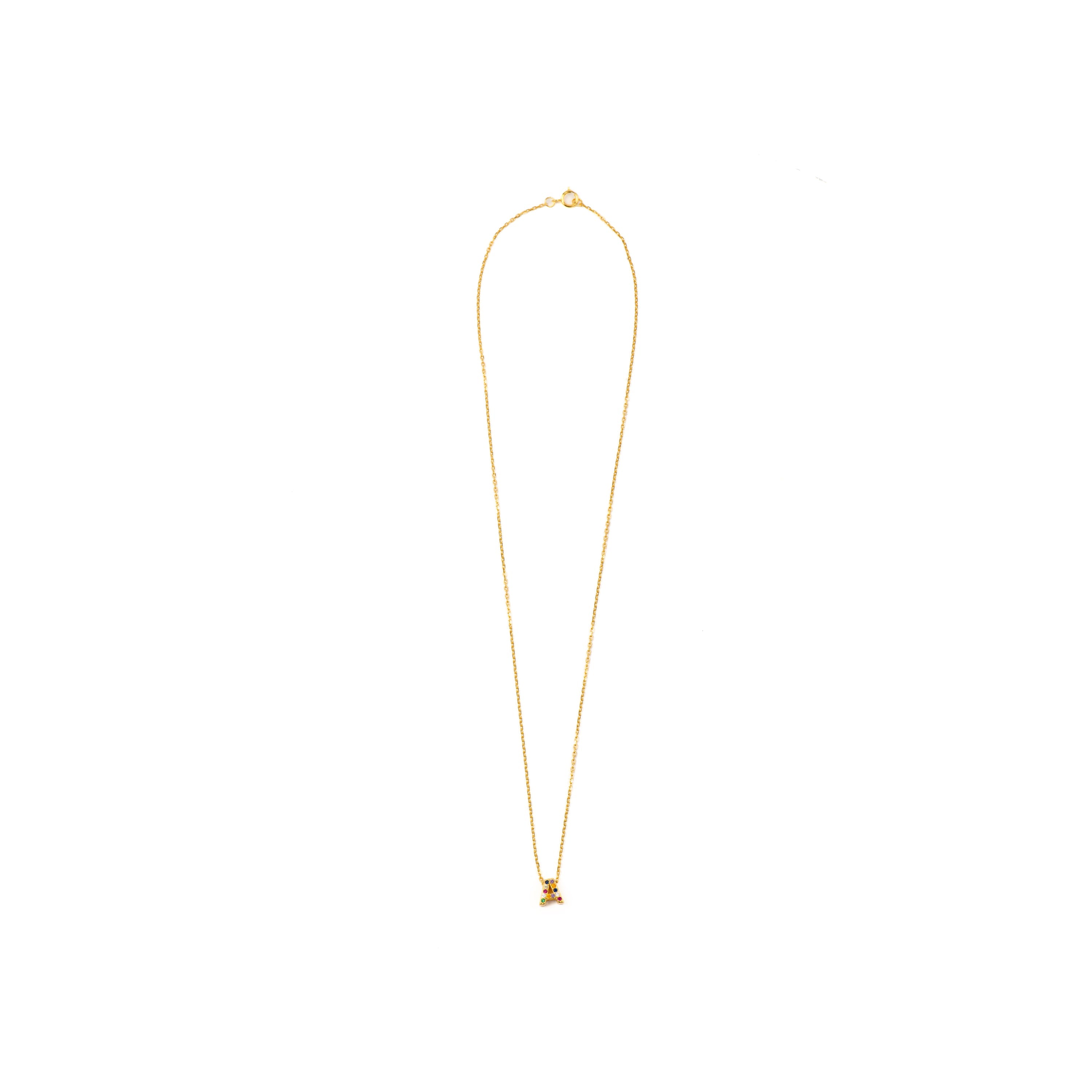 925 Sterling Silver Necklace with Multicolor Zirconia finished in 18K Yellow Gold - Alphabet