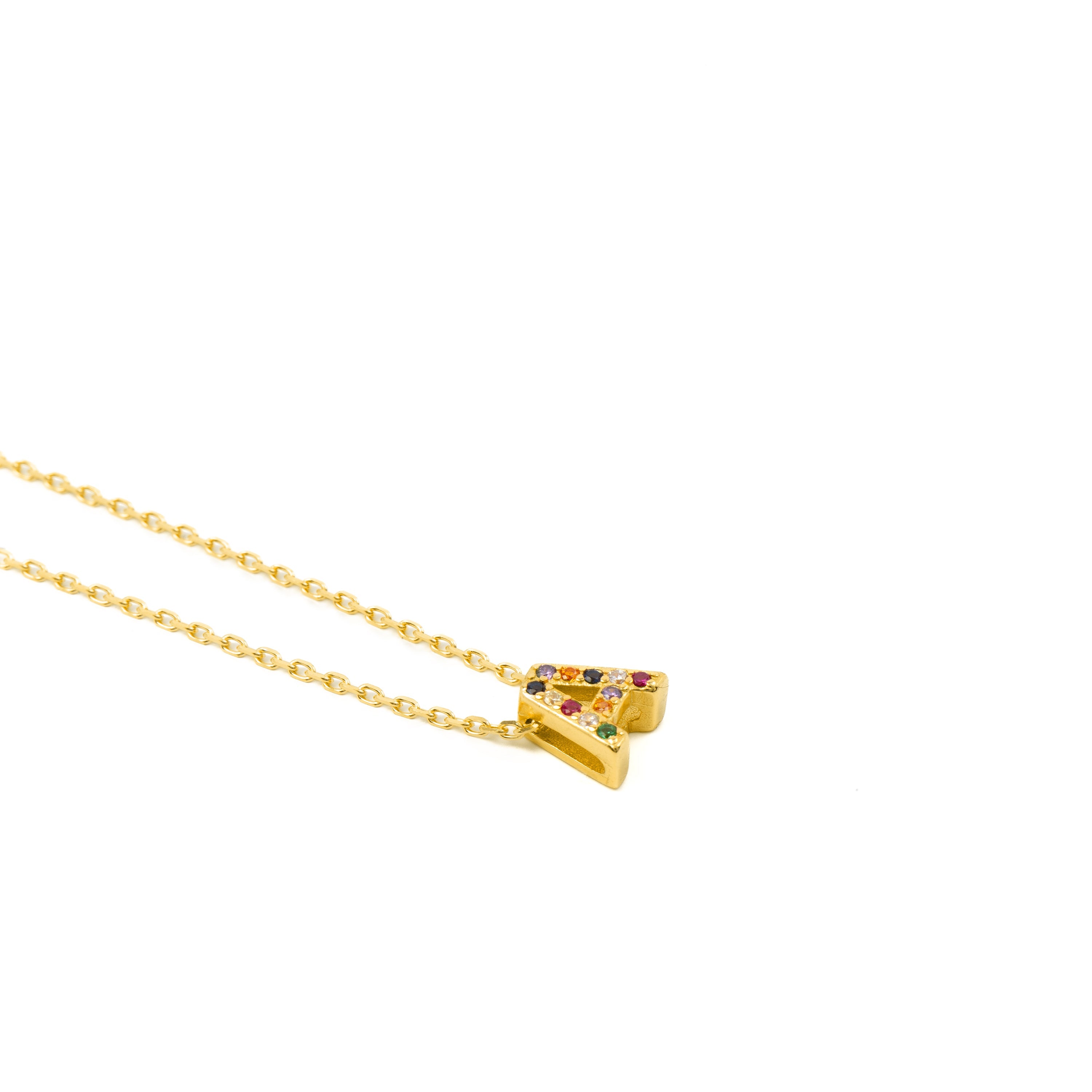 925 Sterling Silver Necklace with Multicolor Zirconia finished in 18K Yellow Gold - Alphabet