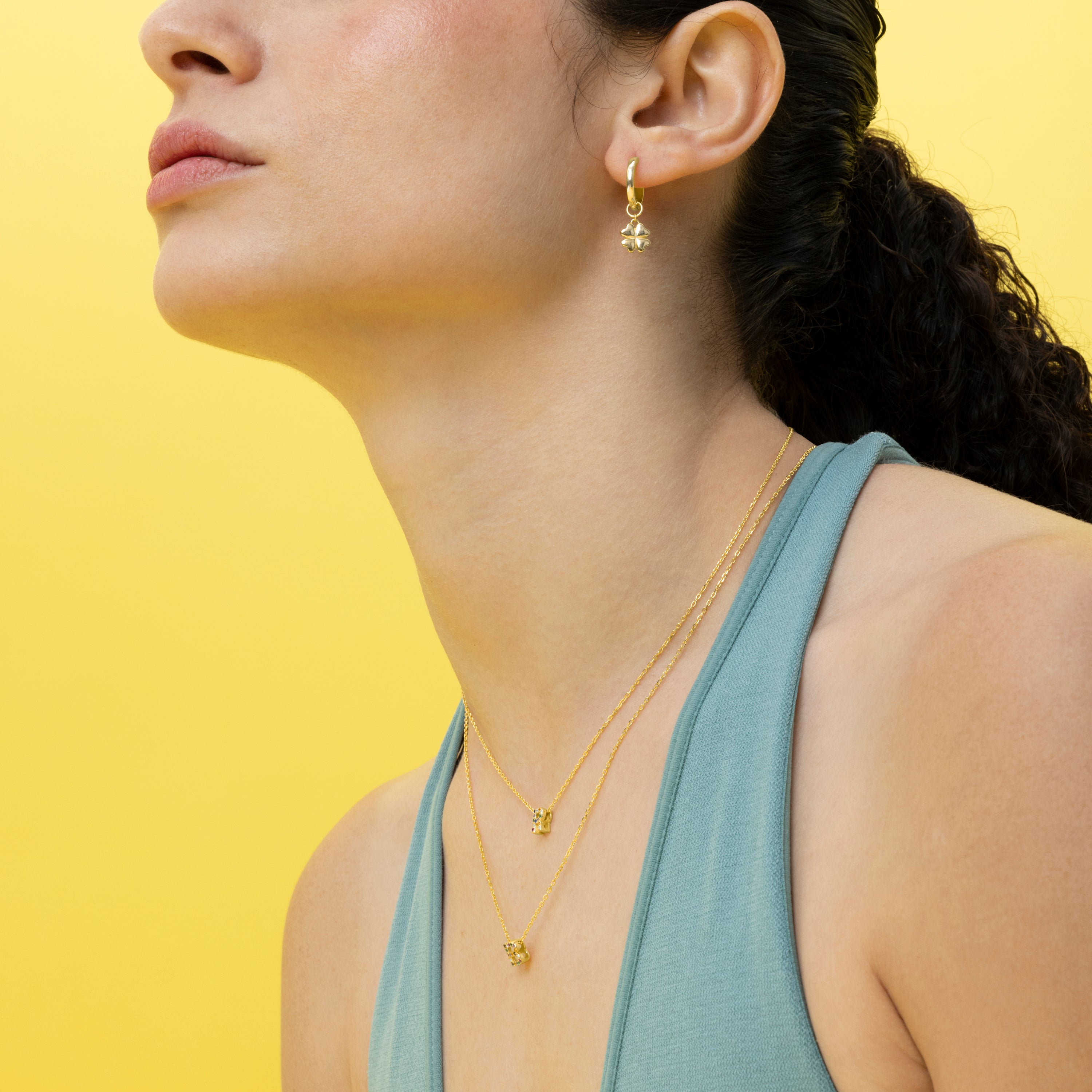 925 Sterling Silver Necklace with Multicolor Zirconia finished in 18K Yellow Gold - Alphabet