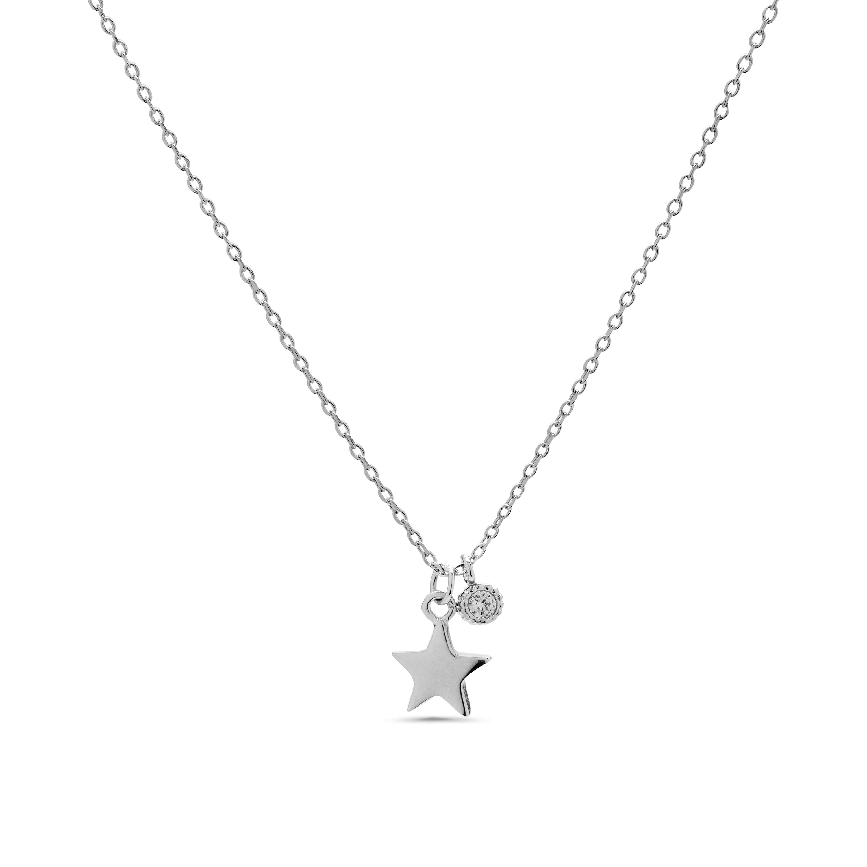 925 Sterling Silver Necklace with Brilliant Zirconia in Rhodium Finish - Nasdic