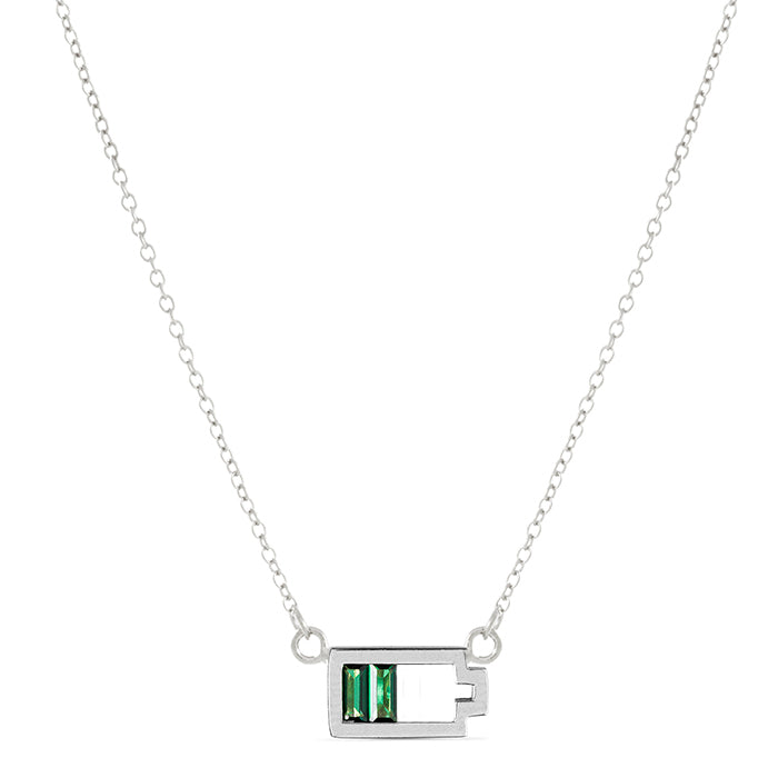 925 Sterling Silver Necklace with Emerald Zirconia in Rhodium Finish - Egarna