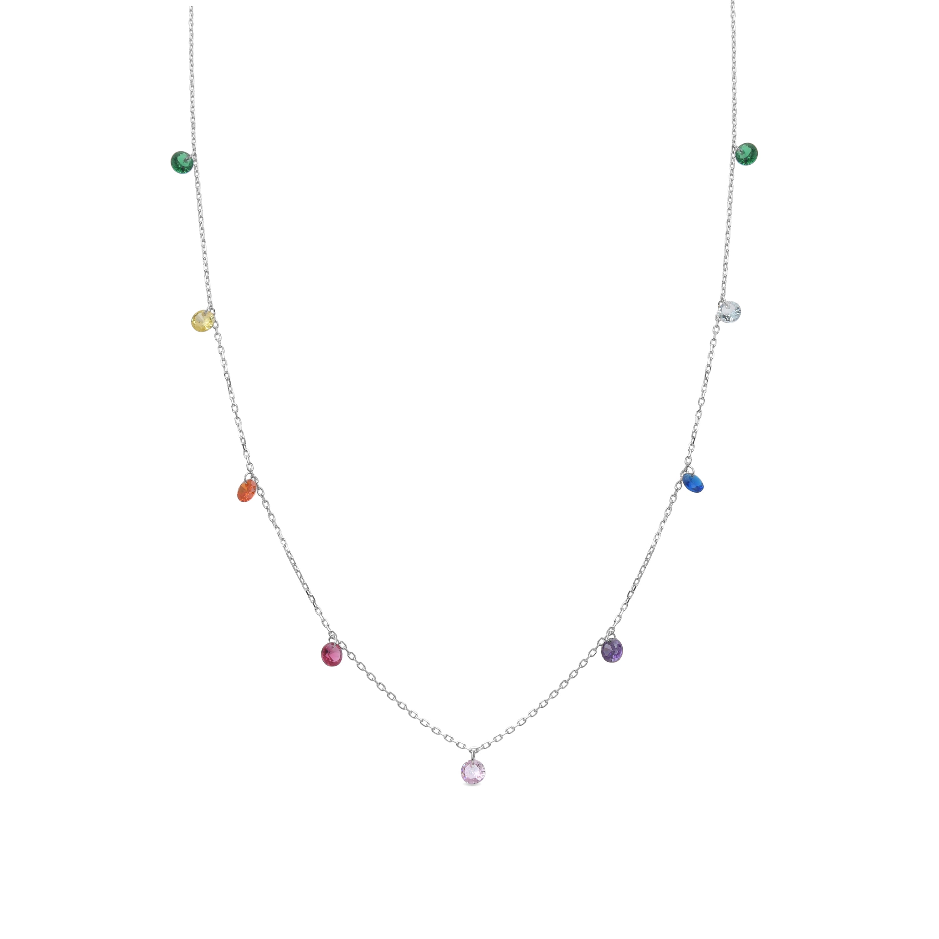 925 Sterling Silver Necklace with Multicolor Zirconia in Rhodium Finish - Rolcon