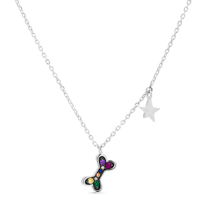 925 Sterling Silver Necklace with Multicolor Zirconia in Rhodium Finish - Bandothor
