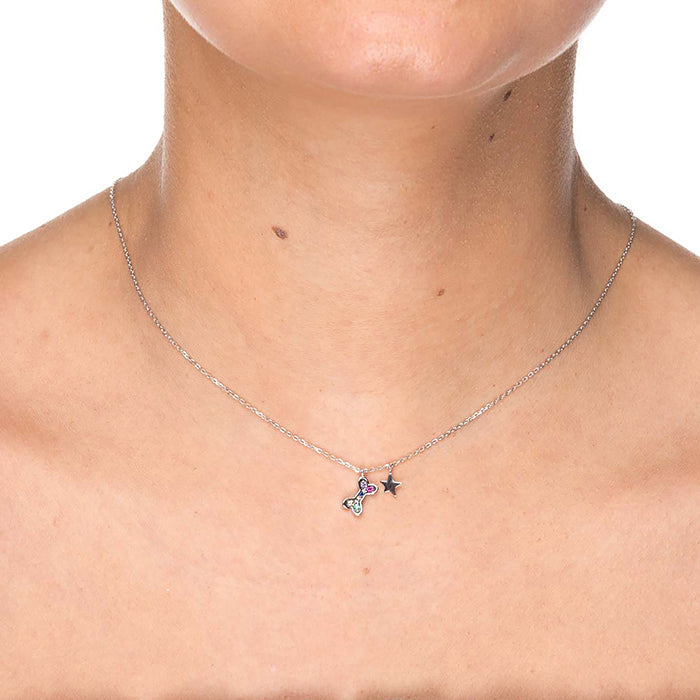 925 Sterling Silver Necklace with Multicolor Zirconia in Rhodium Finish - Bandothor