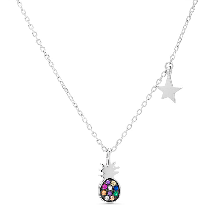 925 Sterling Silver Necklace with Multicolor Zirconia in Rhodium Finish - Renra