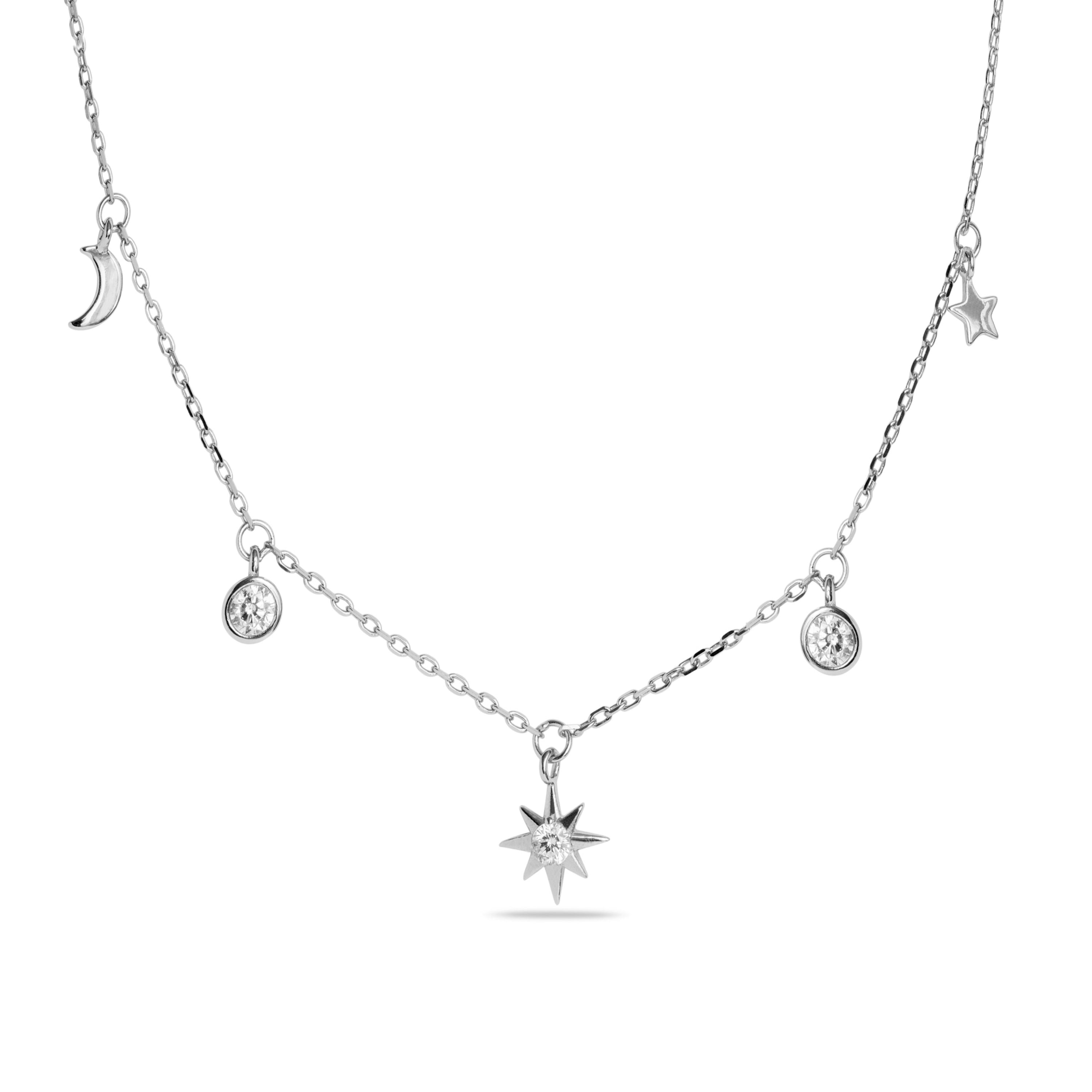 925 Sterling Silver Necklace with Brilliant Zirconia, Rhodium Finish - Oyazia