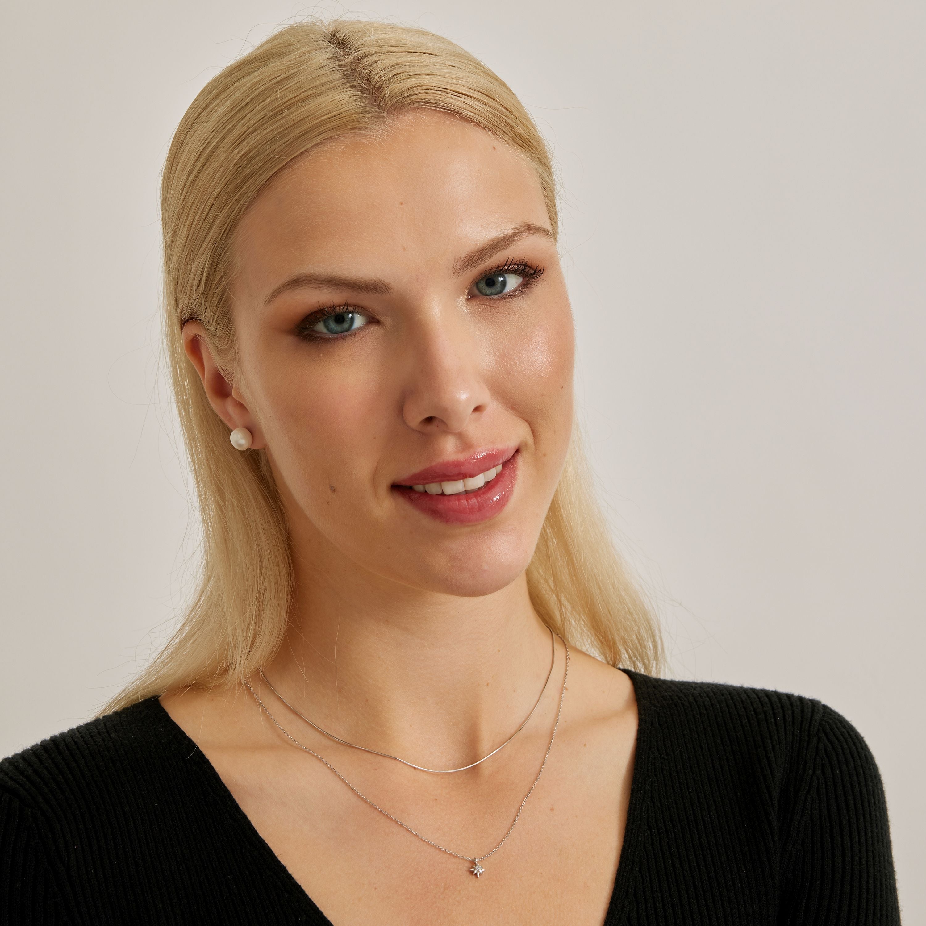 925 Sterling Silver Necklace with Brilliant Zirconia, Rhodium Finish - Lialt