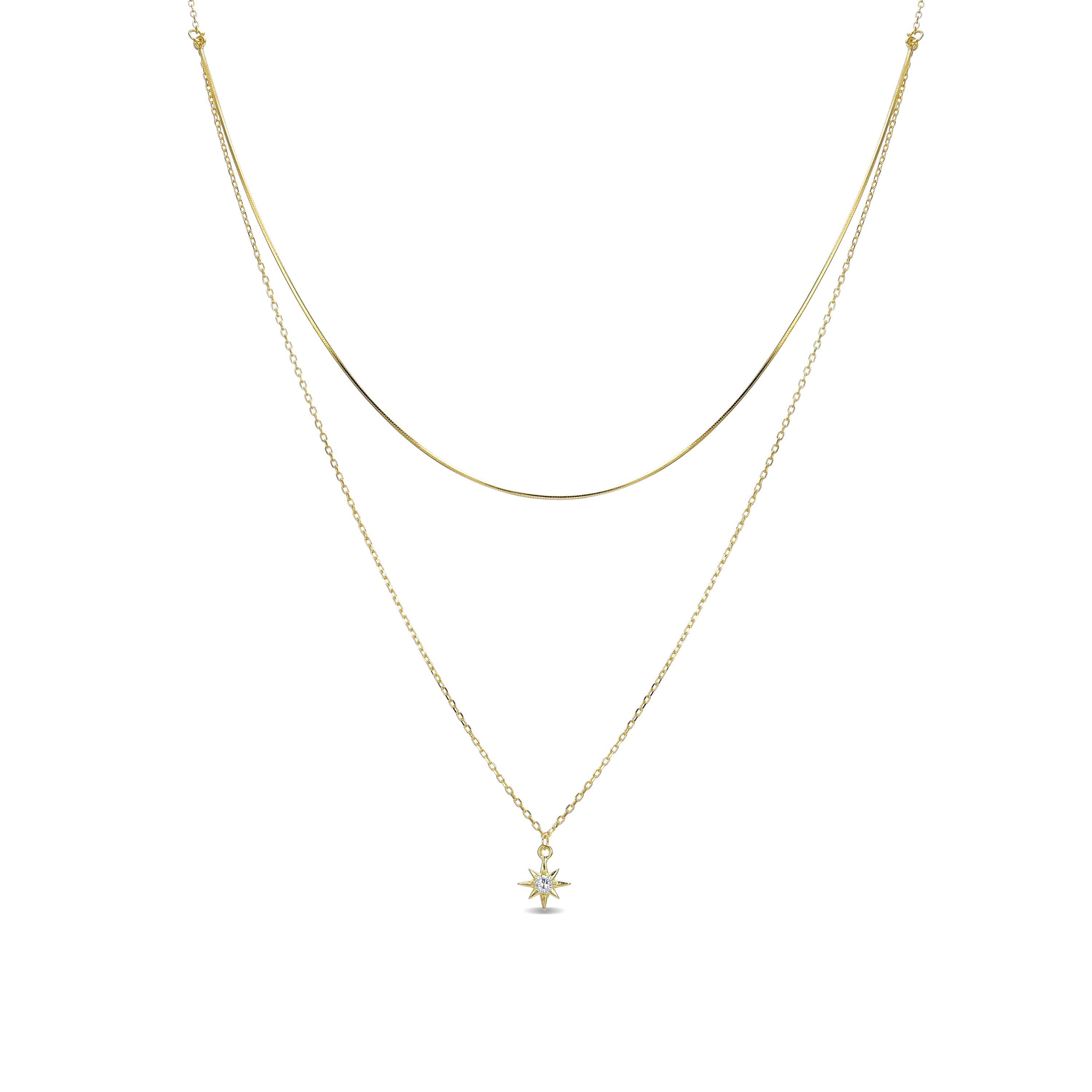Colar de Prata 925 com Zircônia Brilhante com acabamento em ouro amarelo 18K - Lialt