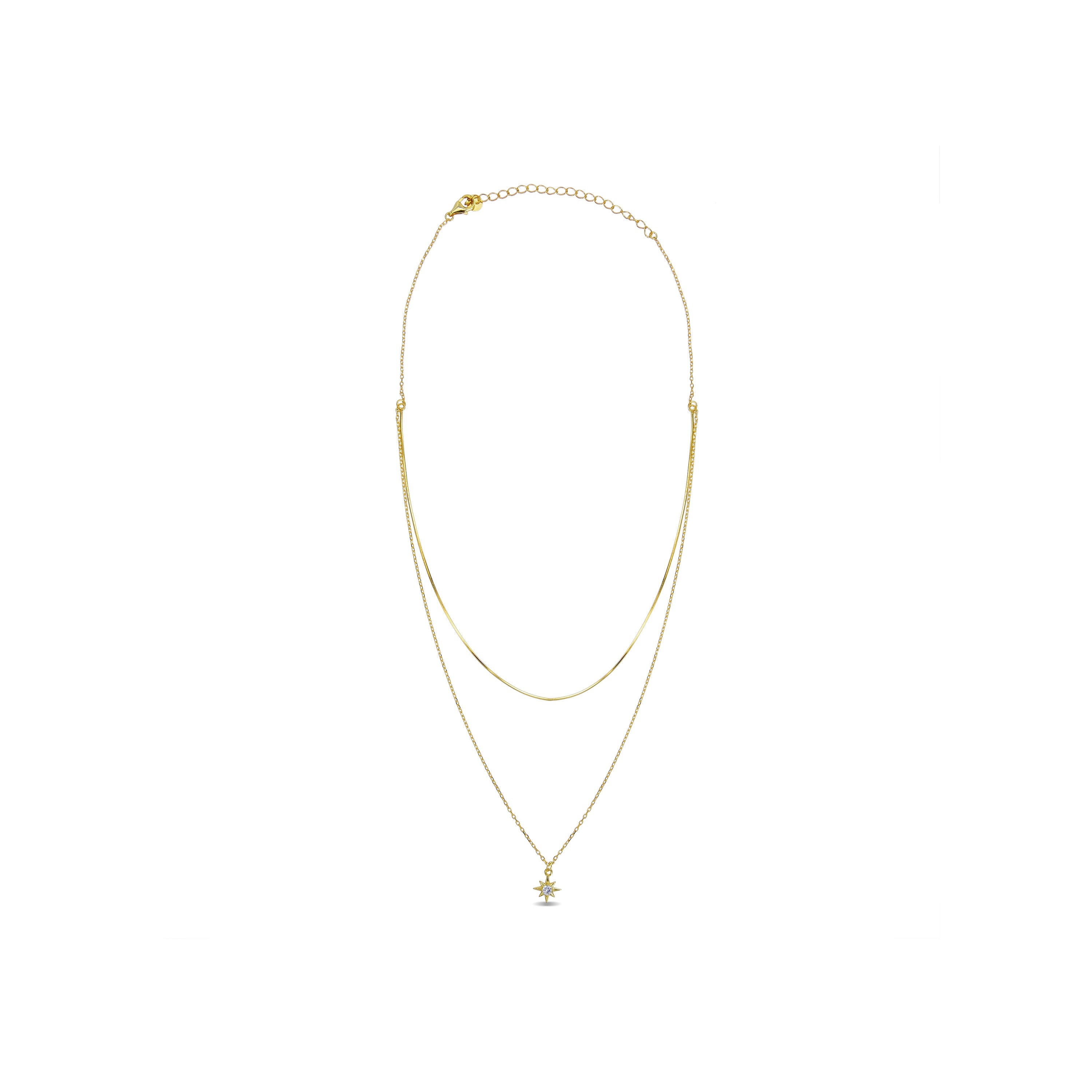 Colar de Prata 925 com Zircônia Brilhante com acabamento em ouro amarelo 18K - Lialt