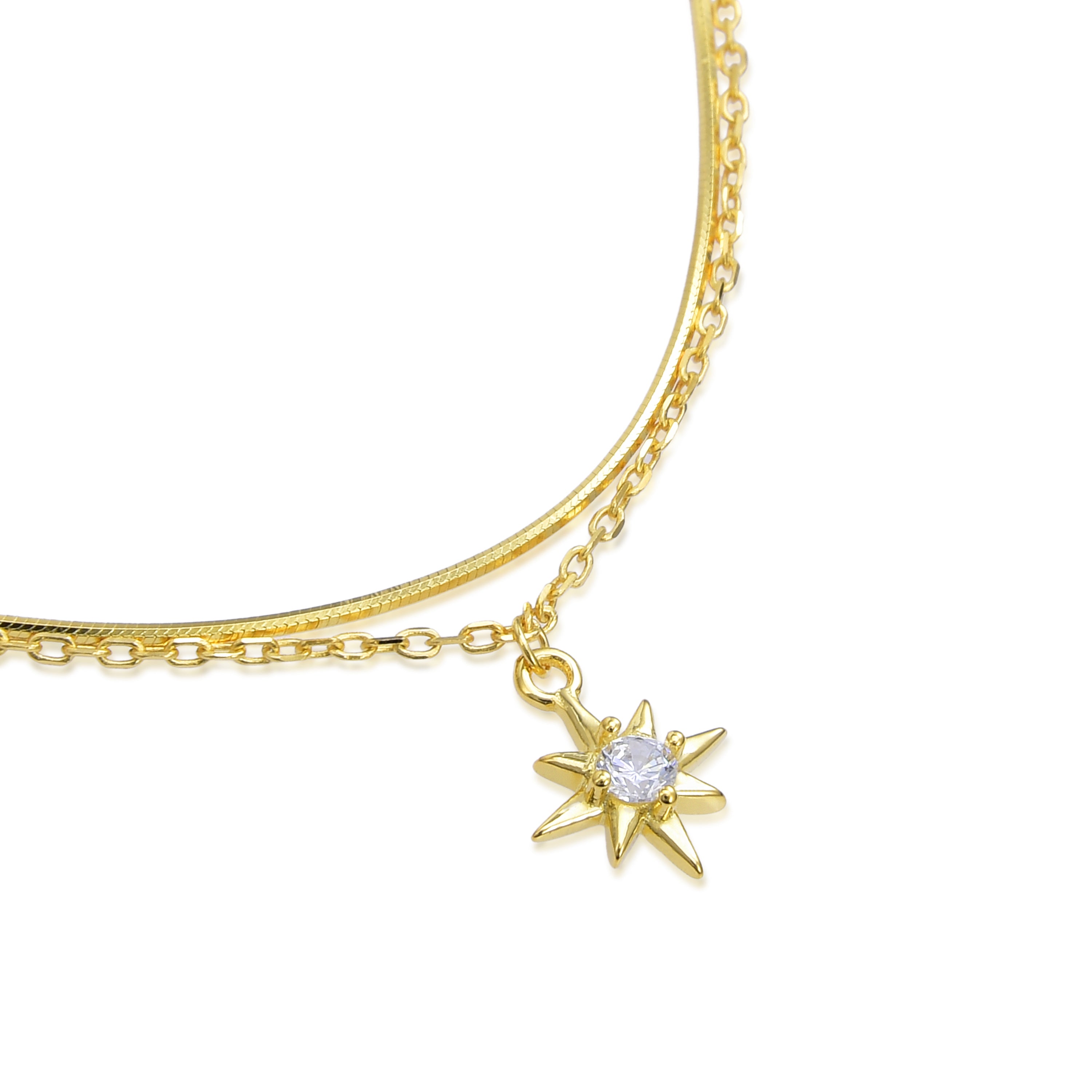 Colar de Prata 925 com Zircônia Brilhante com acabamento em ouro amarelo 18K - Lialt