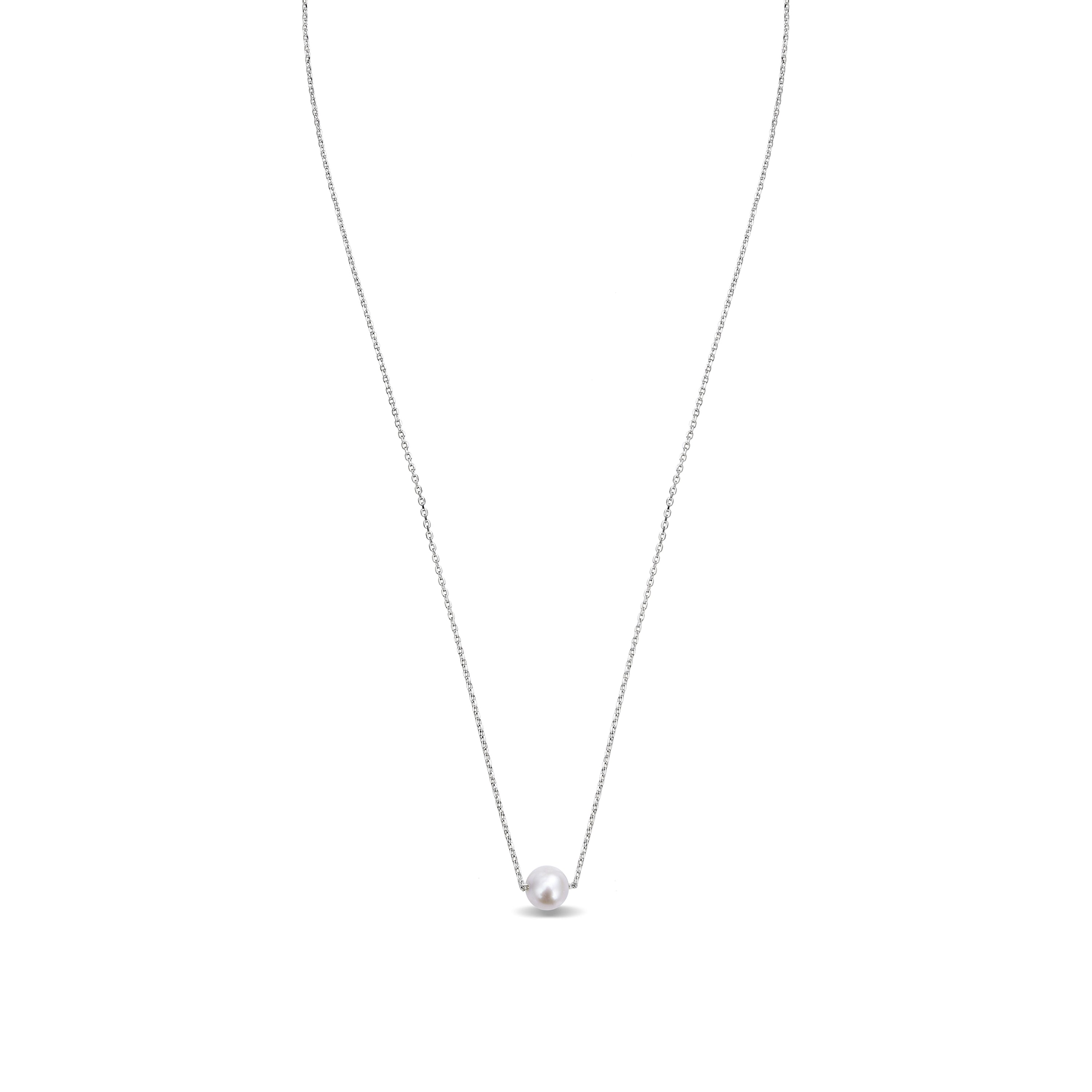 925 Sterling Silver Necklace with White Pearl, Rhodium Finish - Sadah
