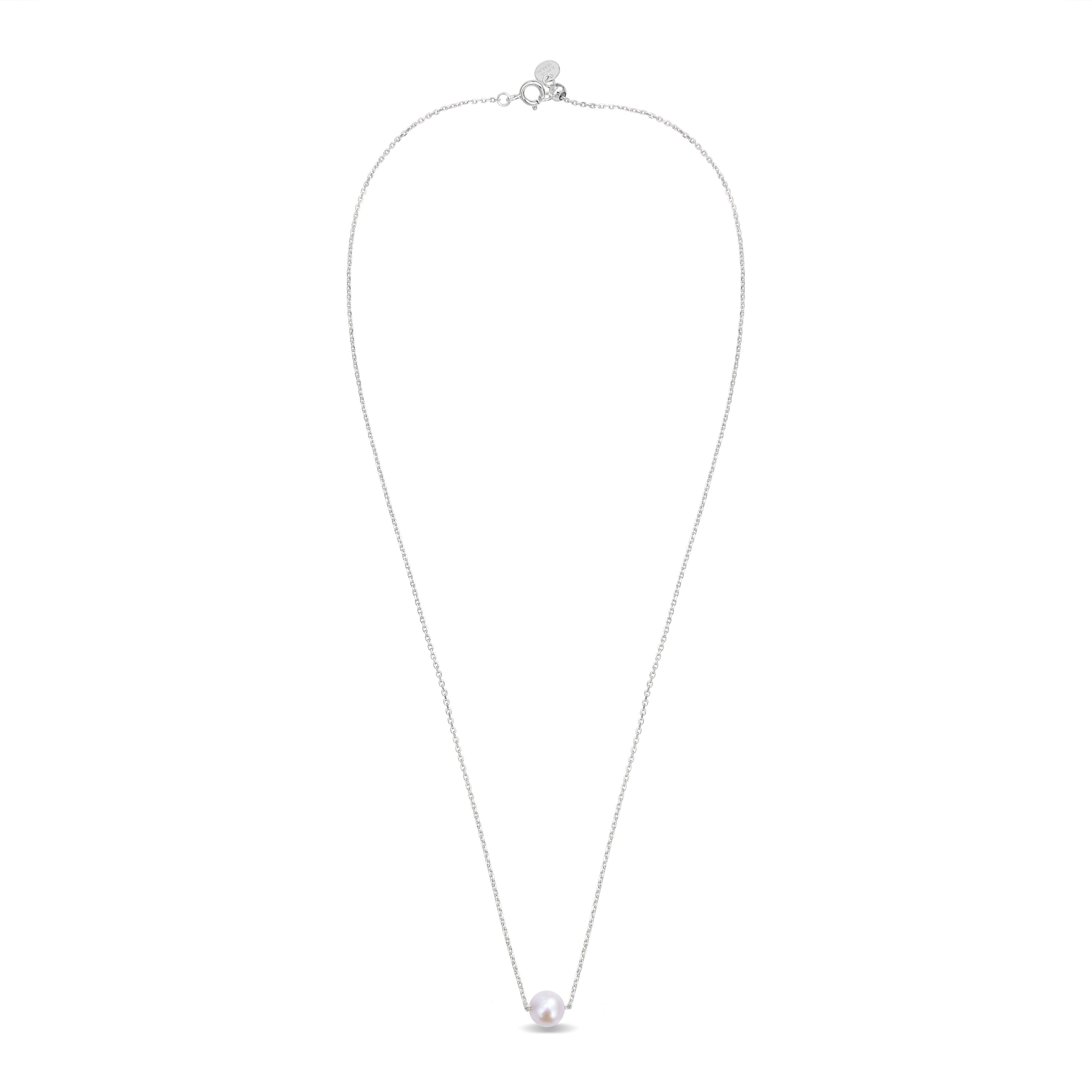 925 Sterling Silver Necklace with White Pearl, Rhodium Finish - Sadah