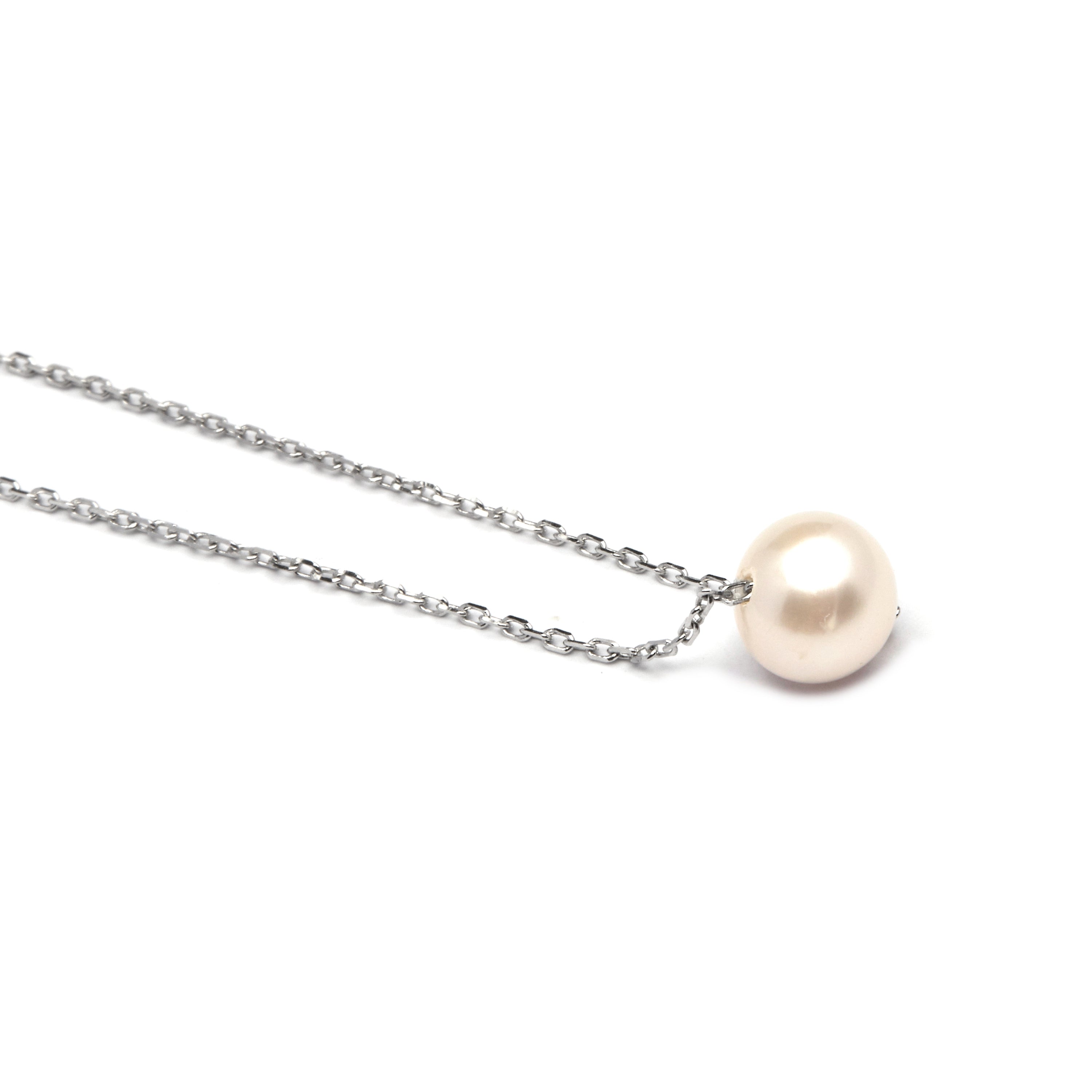 925 Sterling Silver Necklace with White Pearl, Rhodium Finish - Sadah