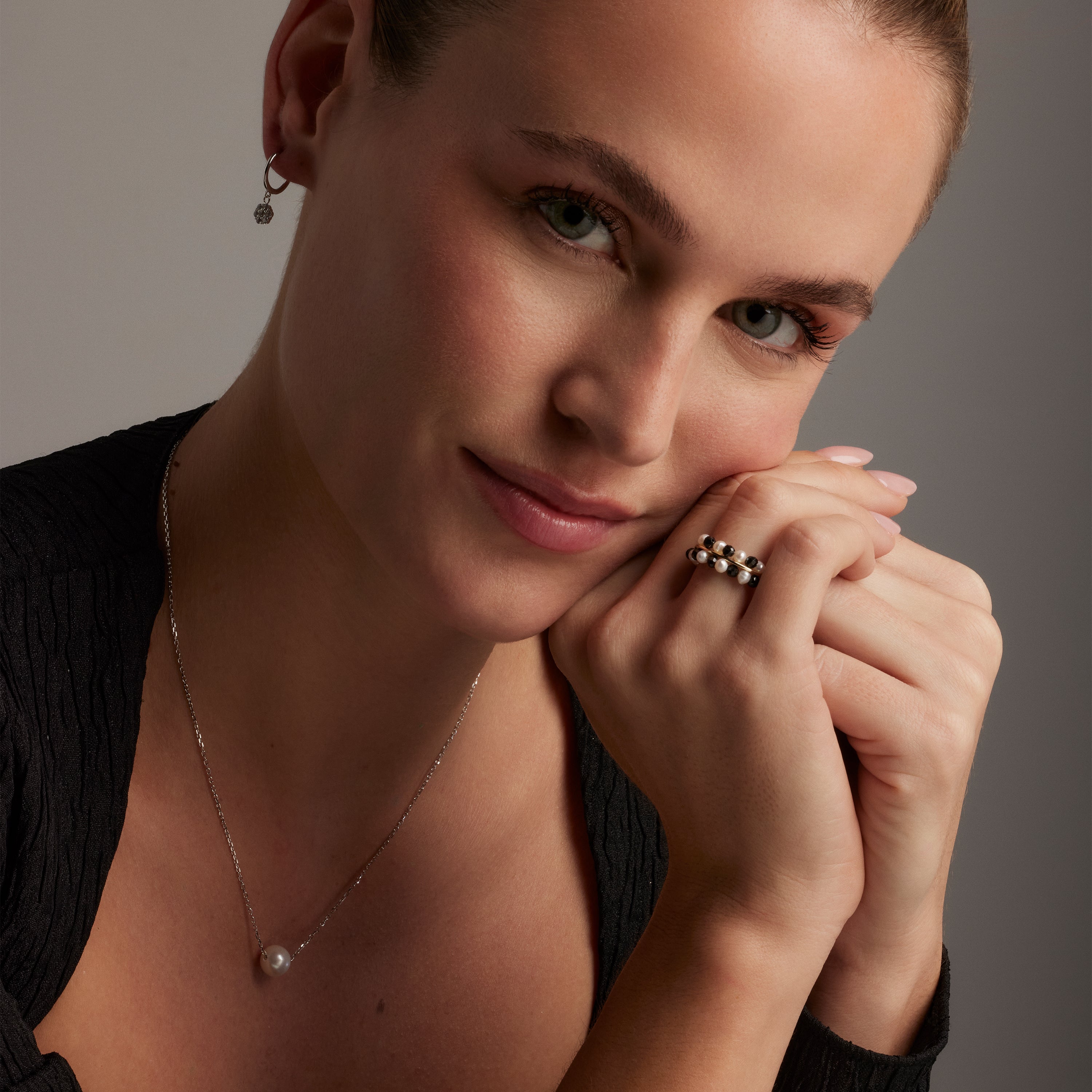 925 Sterling Silver Necklace with White Pearl, Rhodium Finish - Sadah