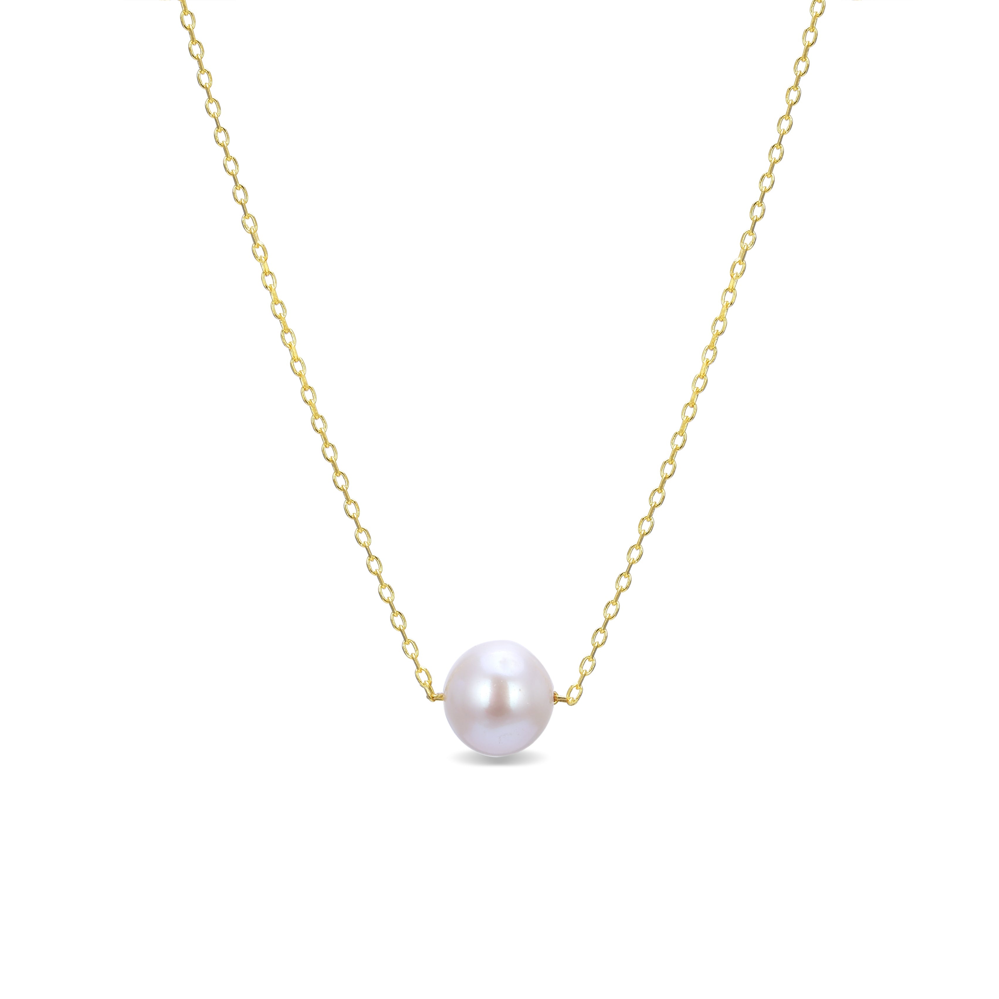 925 Sterling Silver Necklace with White Pearl Finished in 18K Yellow Gold - Sadah