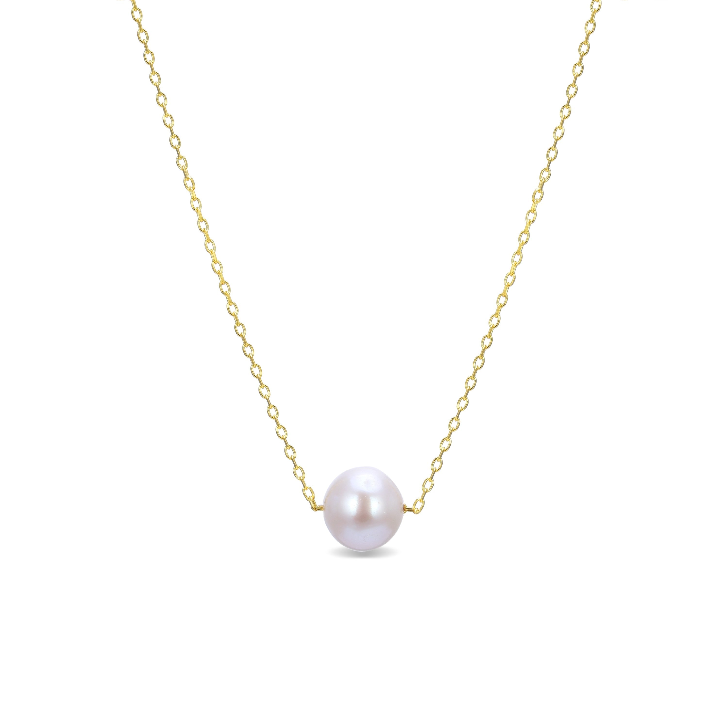 925 Sterling Silver Necklace with White Pearl Finished in 18K Yellow Gold - Sadah