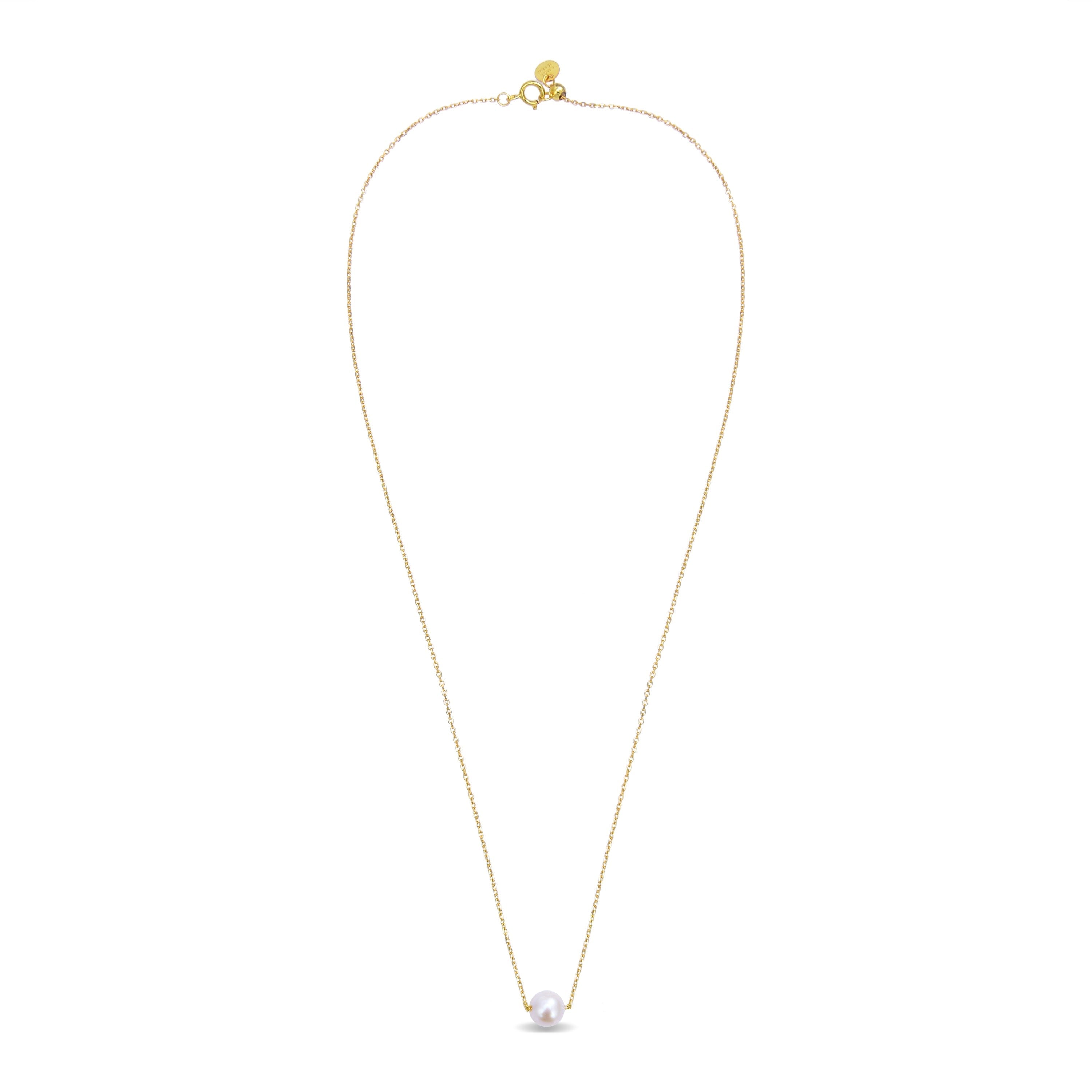 925 Sterling Silver Necklace with White Pearl Finished in 18K Yellow Gold - Sadah
