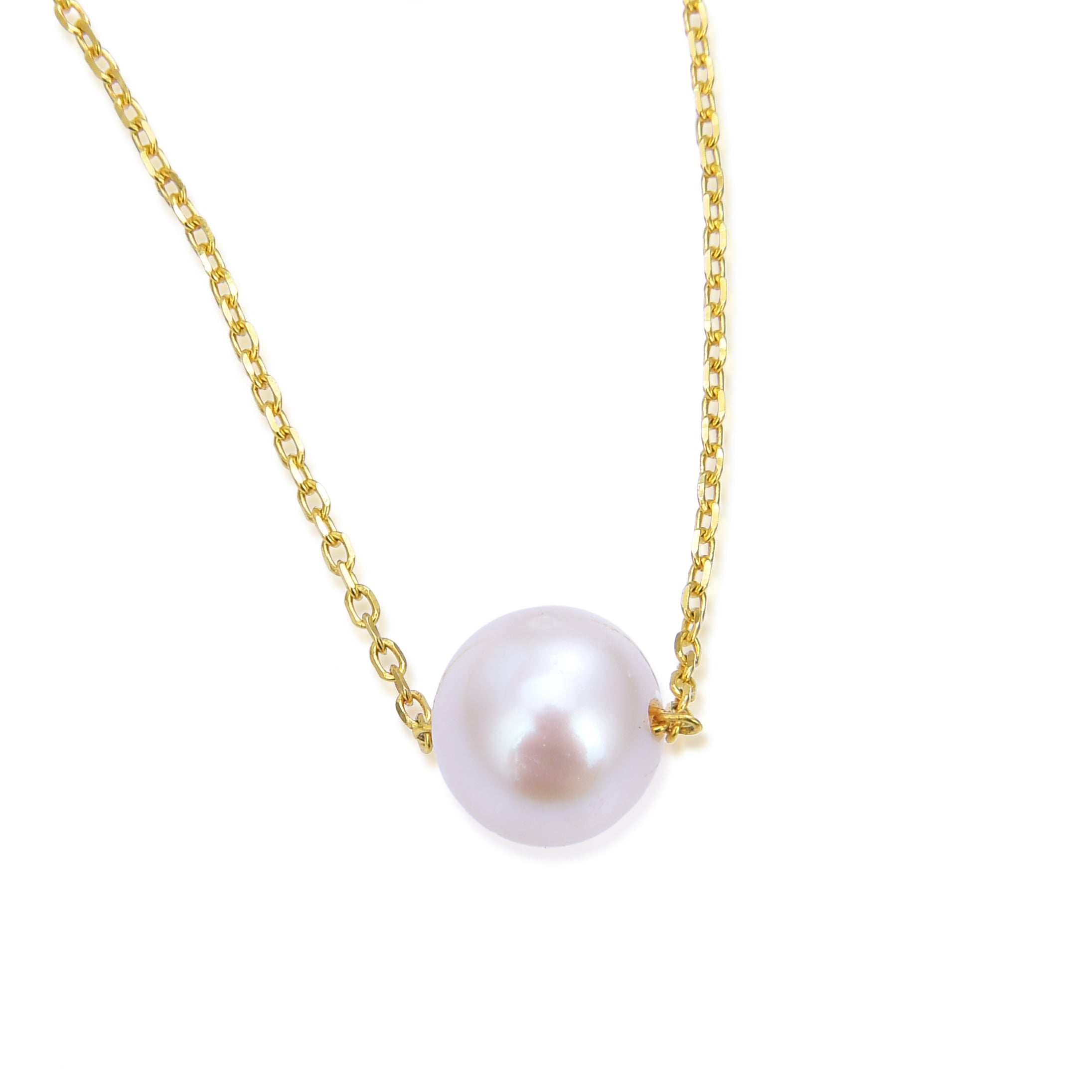 925 Sterling Silver Necklace with White Pearl Finished in 18K Yellow Gold - Sadah