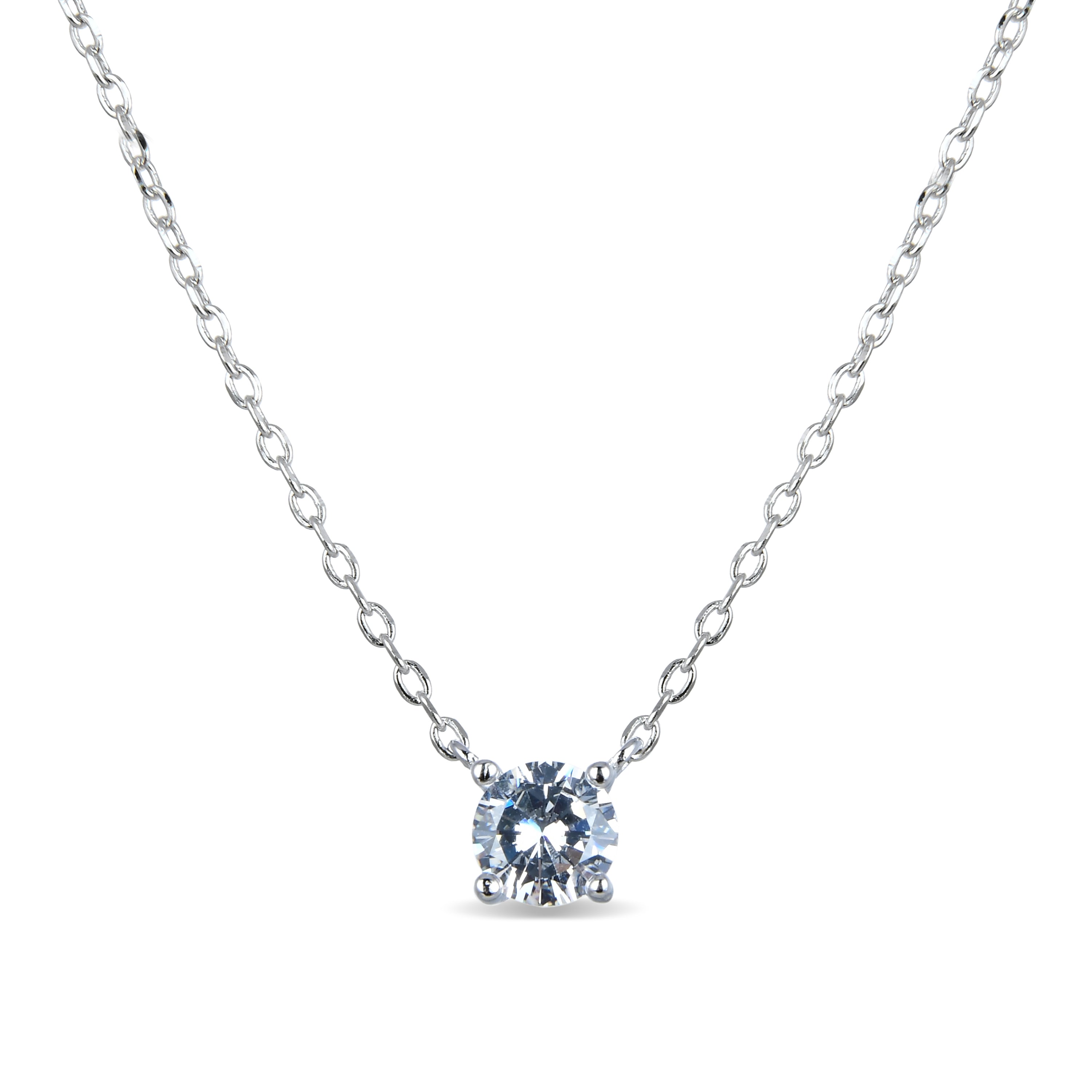 925 Sterling Silver Necklace with Brilliant Zirconia, Rhodium Finish - Keval