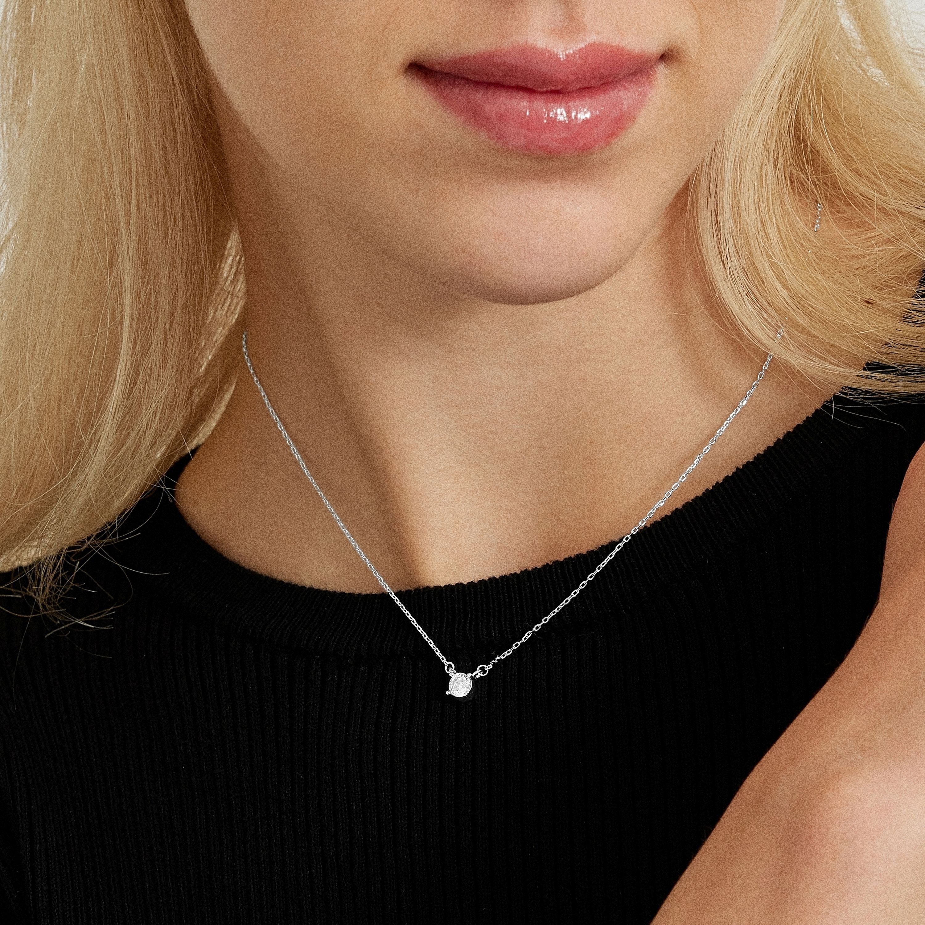 925 Sterling Silver Necklace with Brilliant Zirconia, Rhodium Finish - Keval