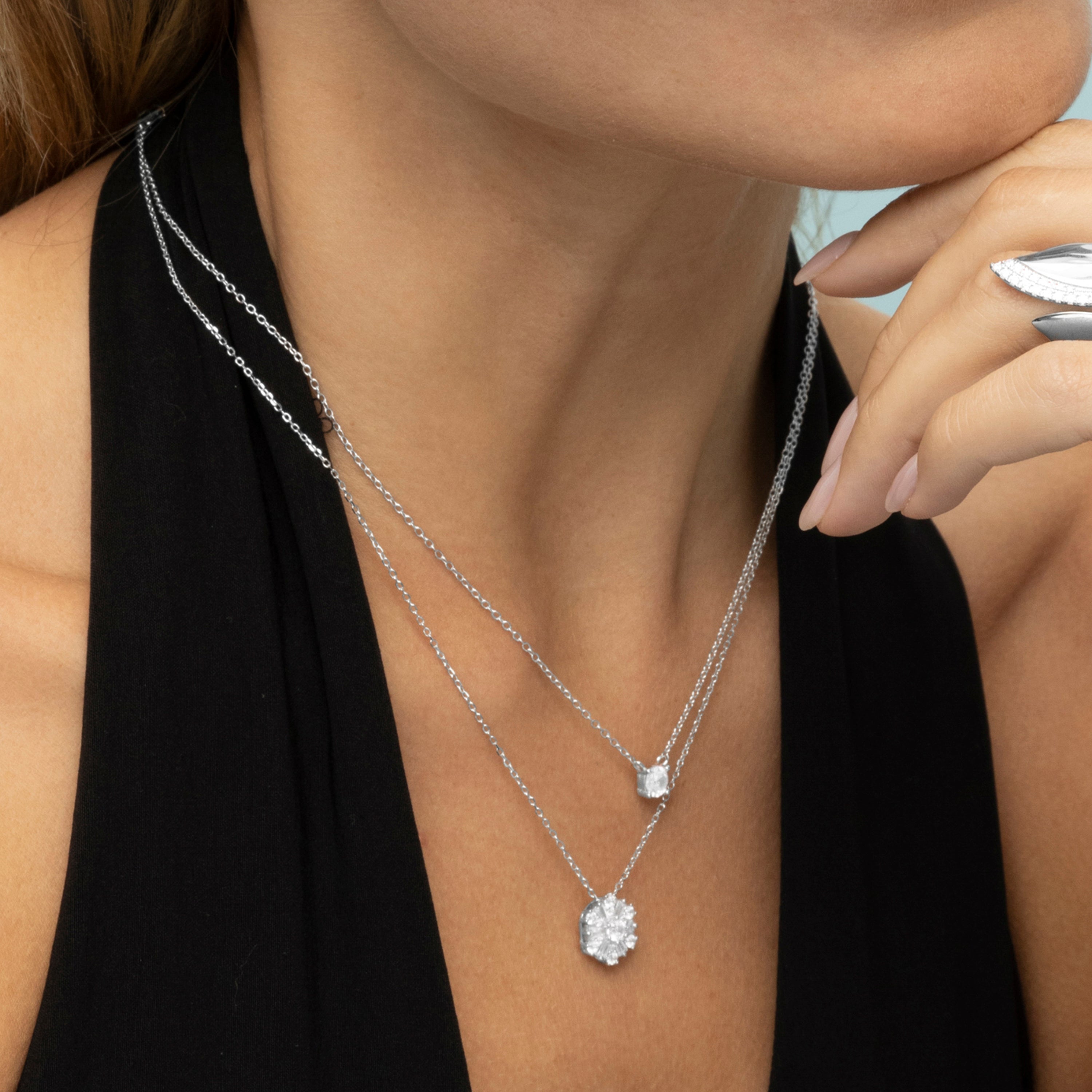 925 Sterling Silver Necklace with Brilliant Zirconia, Rhodium Finish - Keval