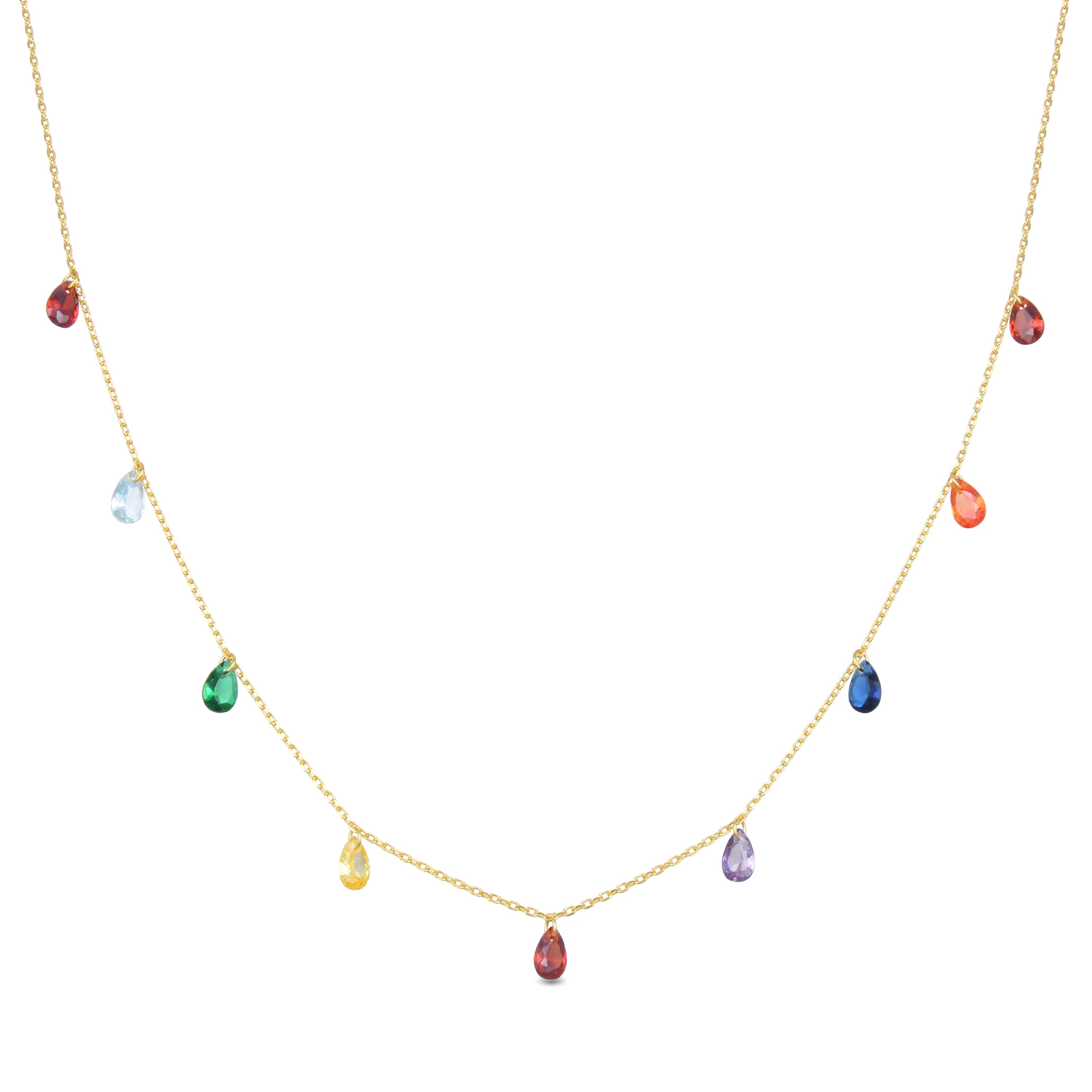 925 Sterling Silver Necklace with Multicolor Zirconia finished in 18K Yellow Gold - Lukza